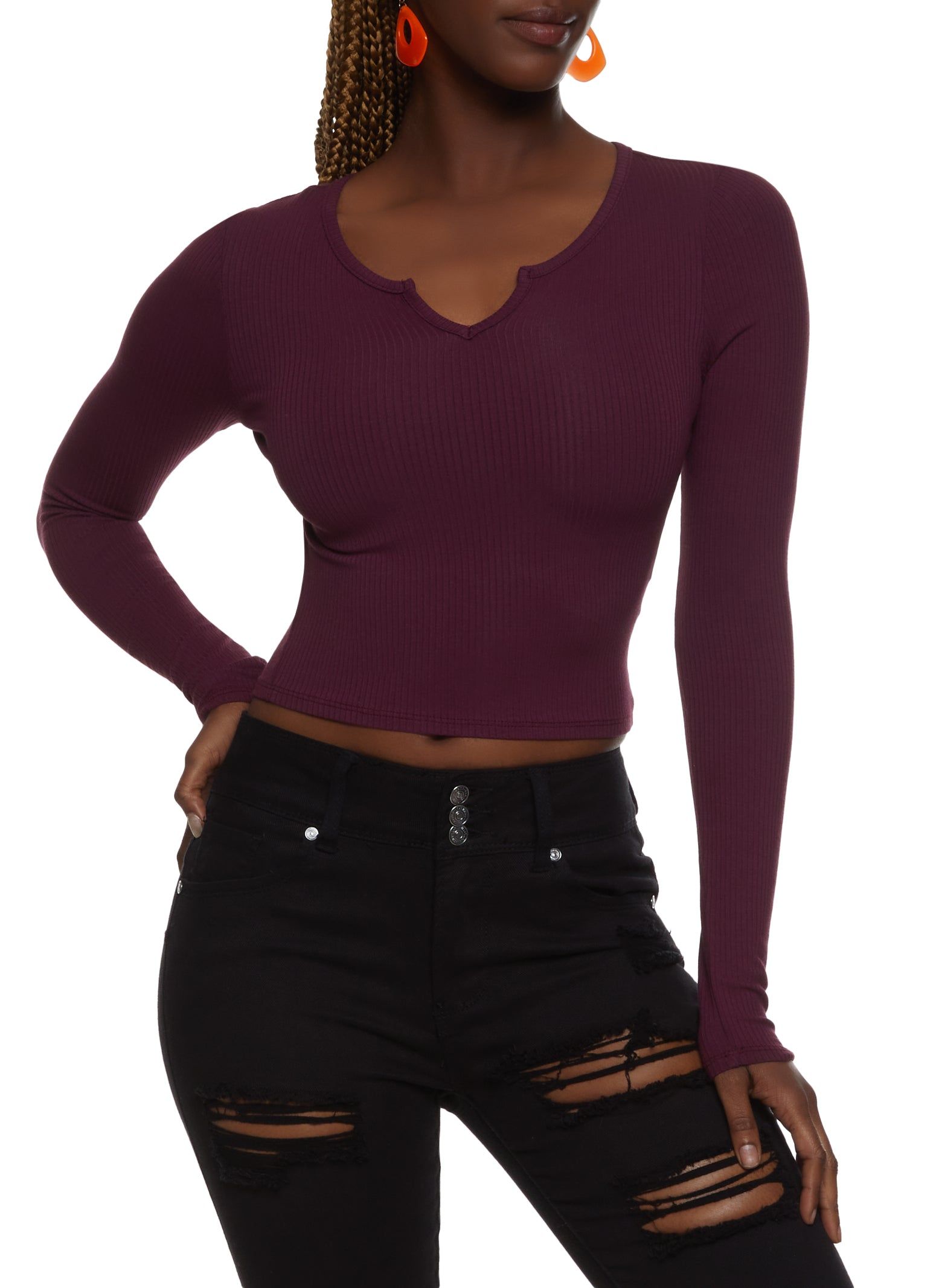 Ribbed Notch Neck Cropped Tee sold by Rainbow
