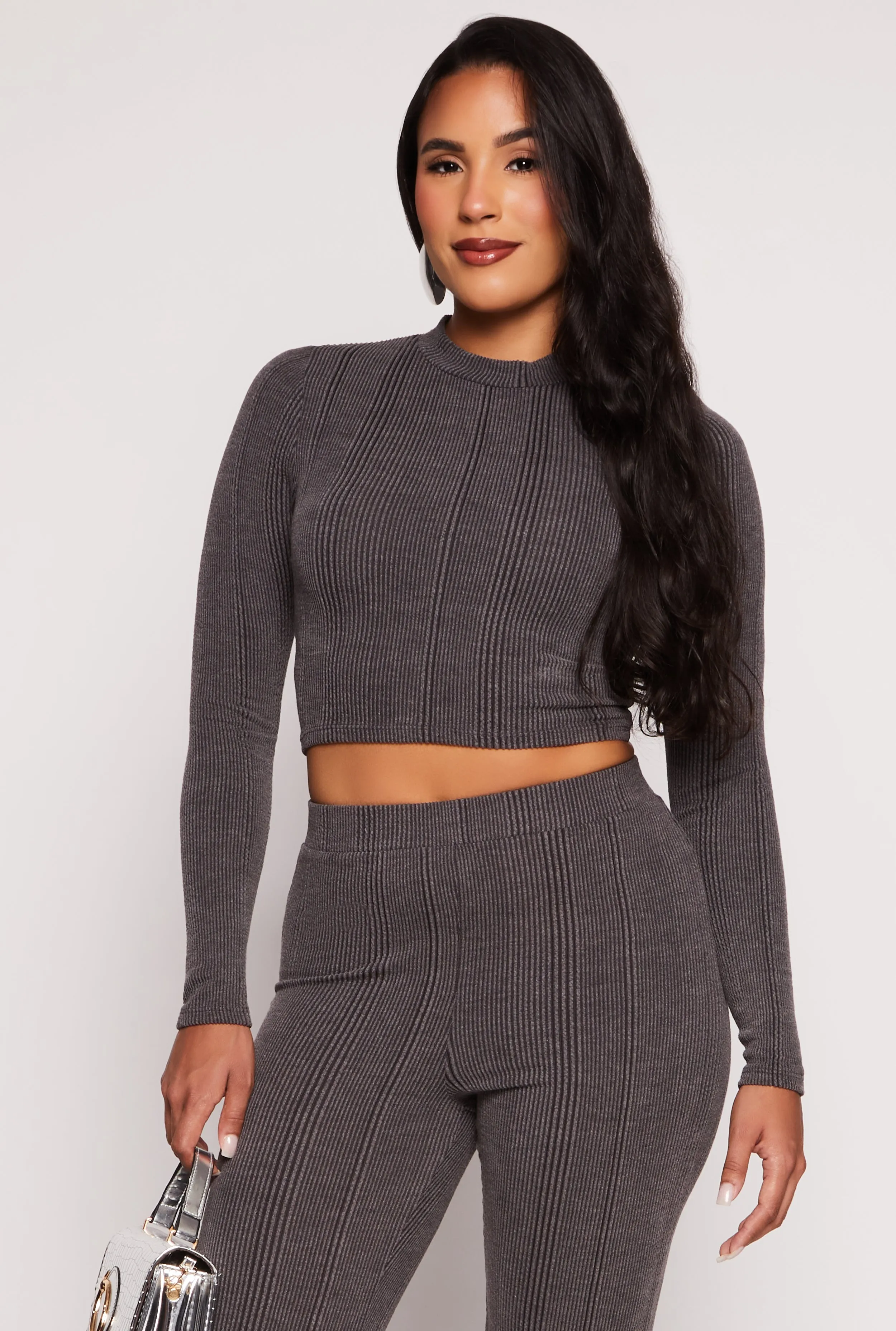 Ribbed Knit Long Sleeve Crop Top sold by Rainbow