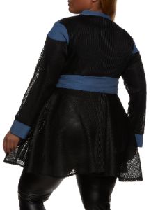 Plus Size Denim Insert Shadow Stripe Mesh Jacket sold by Rainbow