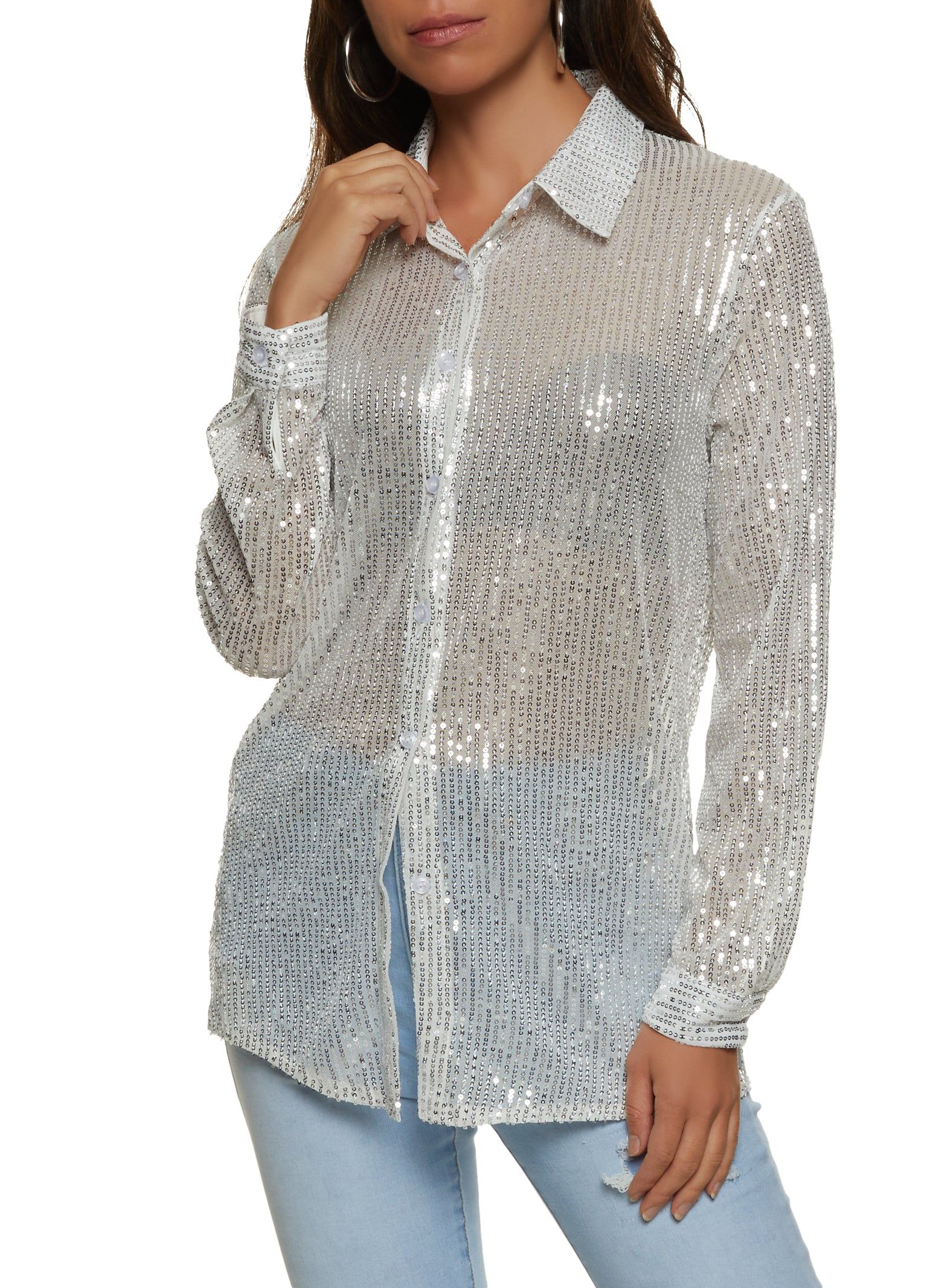Sequin Button Front Shirt sold by Rainbow