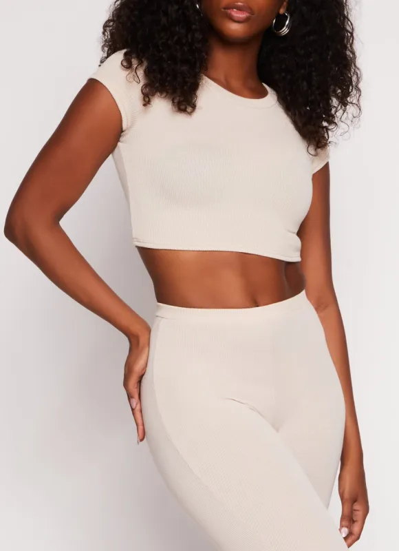 Ribbed Crew Neck Cropped Tee sold by Rainbow