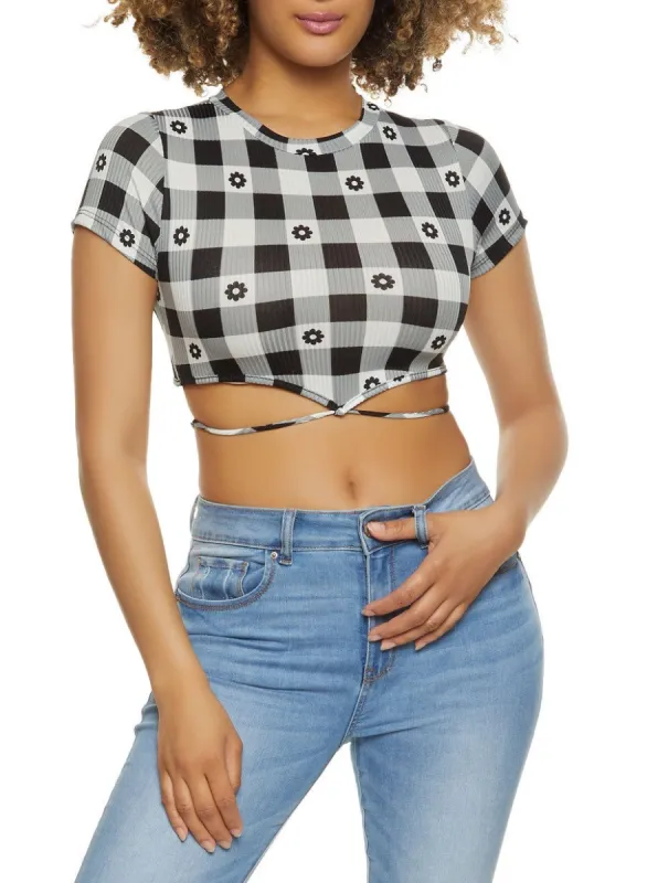 Checkered Tie Back Crop Top sold by Rainbow
