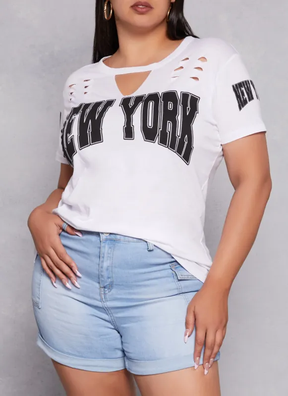 Plus Size New York Laser Cut Graphic Tee sold by Rainbow
