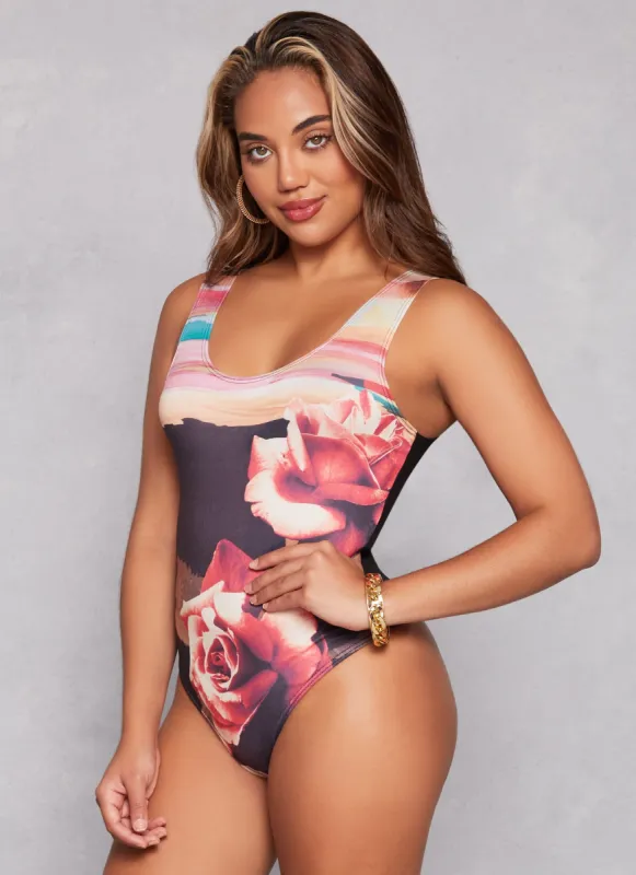Printed Scoop Neck Sleeveless Bodysuit sold by Rainbow