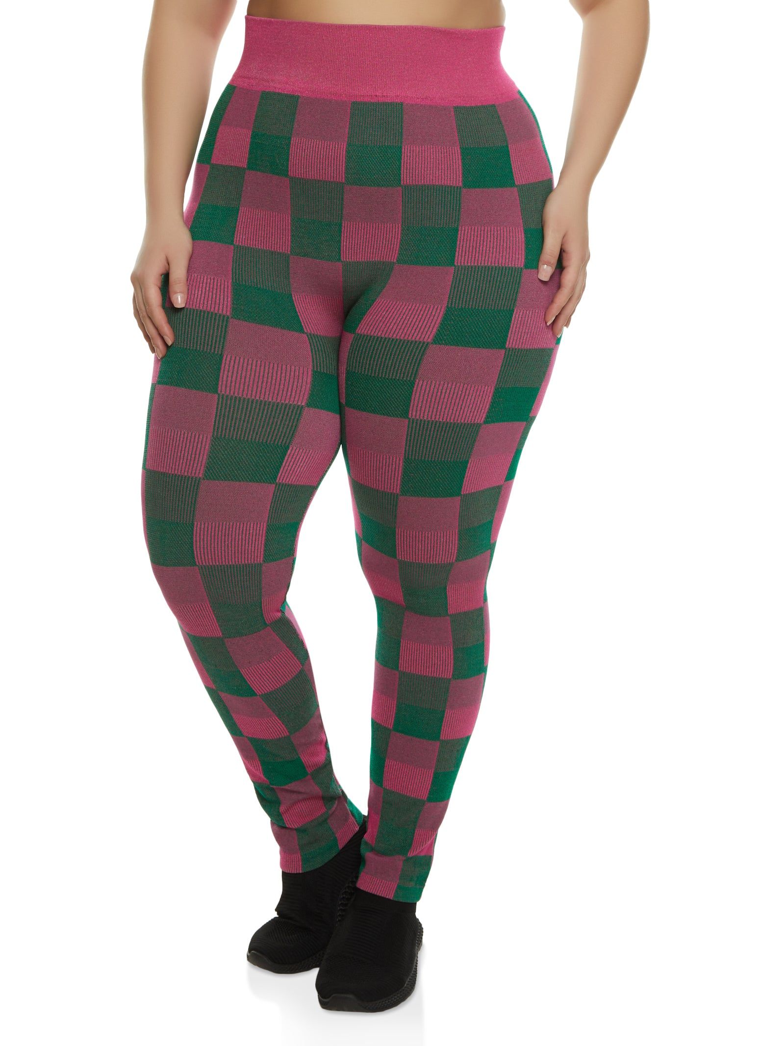 Plus Size Seamless Checkered Print Leggings sold by Rainbow