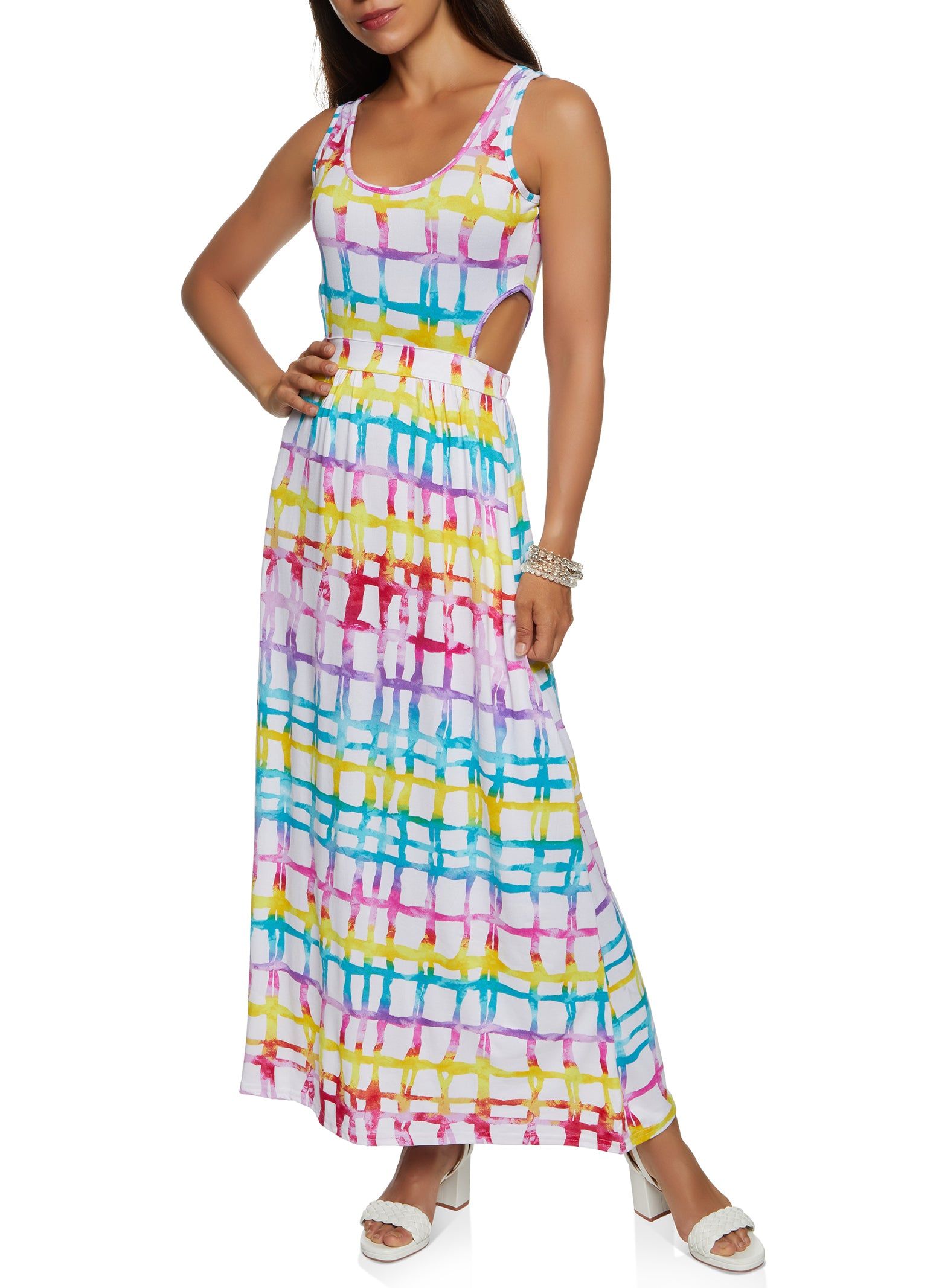 Rainbow Printed Cut Out Maxi Dress sold by Rainbow