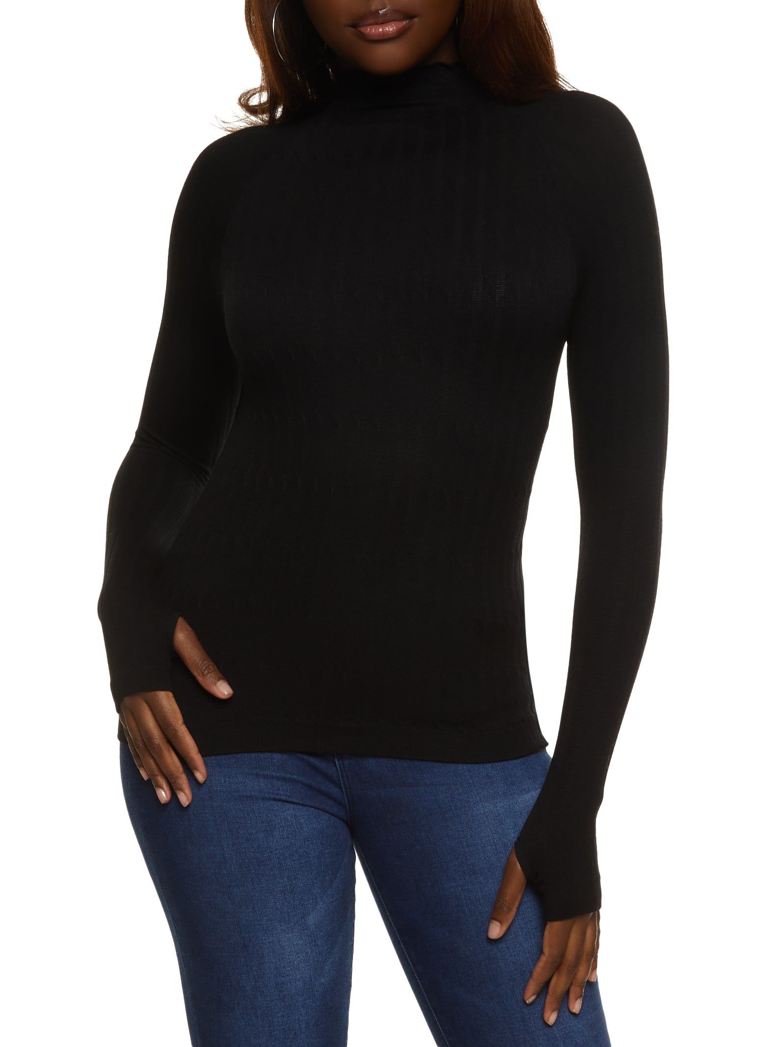 Lettuce Edge Mock Neck Long Sleeve Top sold by Rainbow