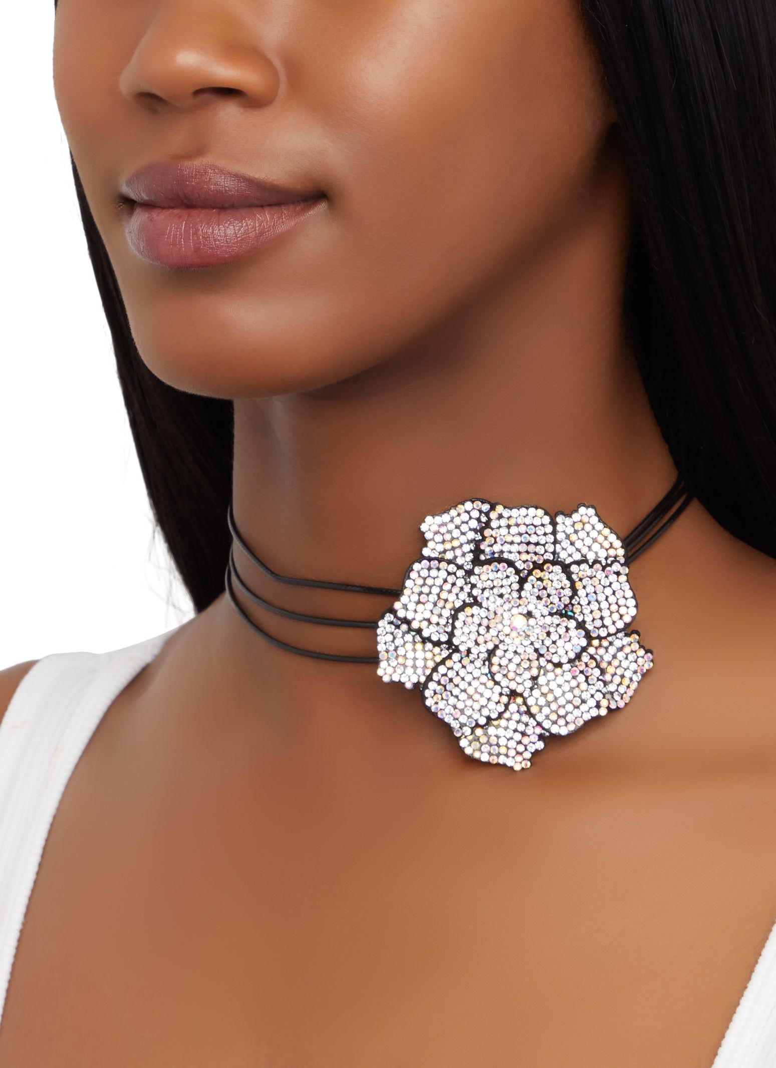 Rhinestone Flower Choker Necklace sold by Rainbow