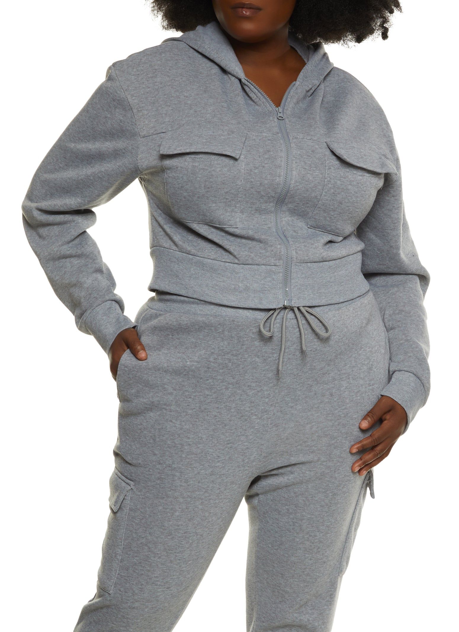 Plus Size Cargo Pocket Cropped Hoodie sold by Rainbow
