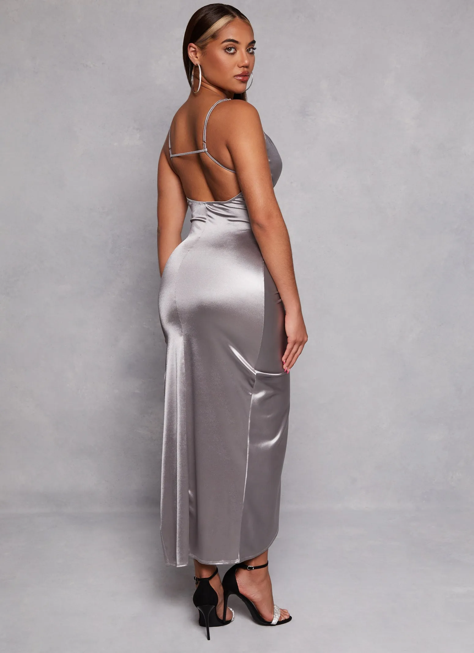 Satin Cowl Neck Asymmetrical Hem Cami Dress sold by Rainbow product image thumbnail 3