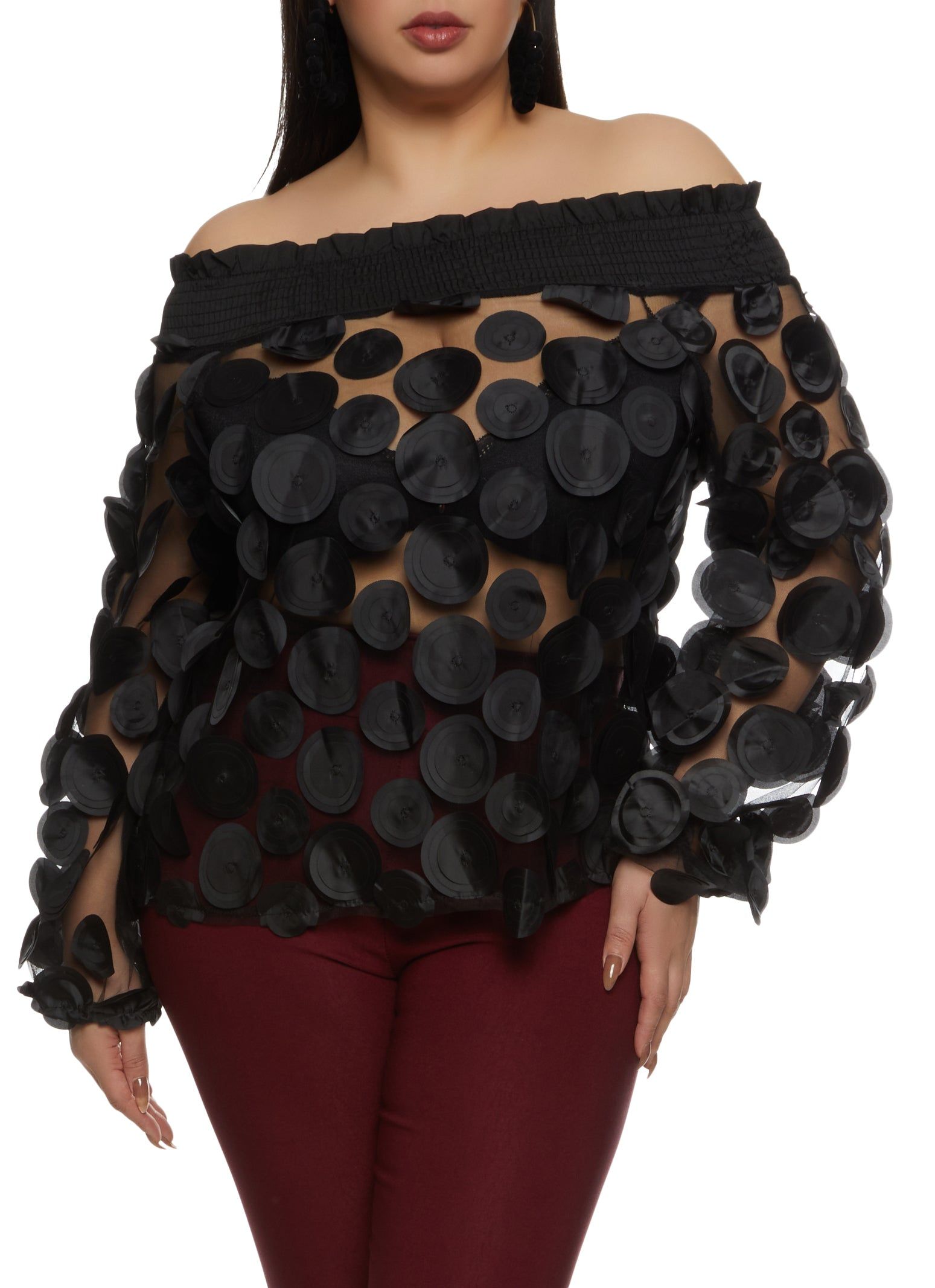 Plus Size Polka Dot Sheer Off the Shoulder Blouse sold by Rainbow
