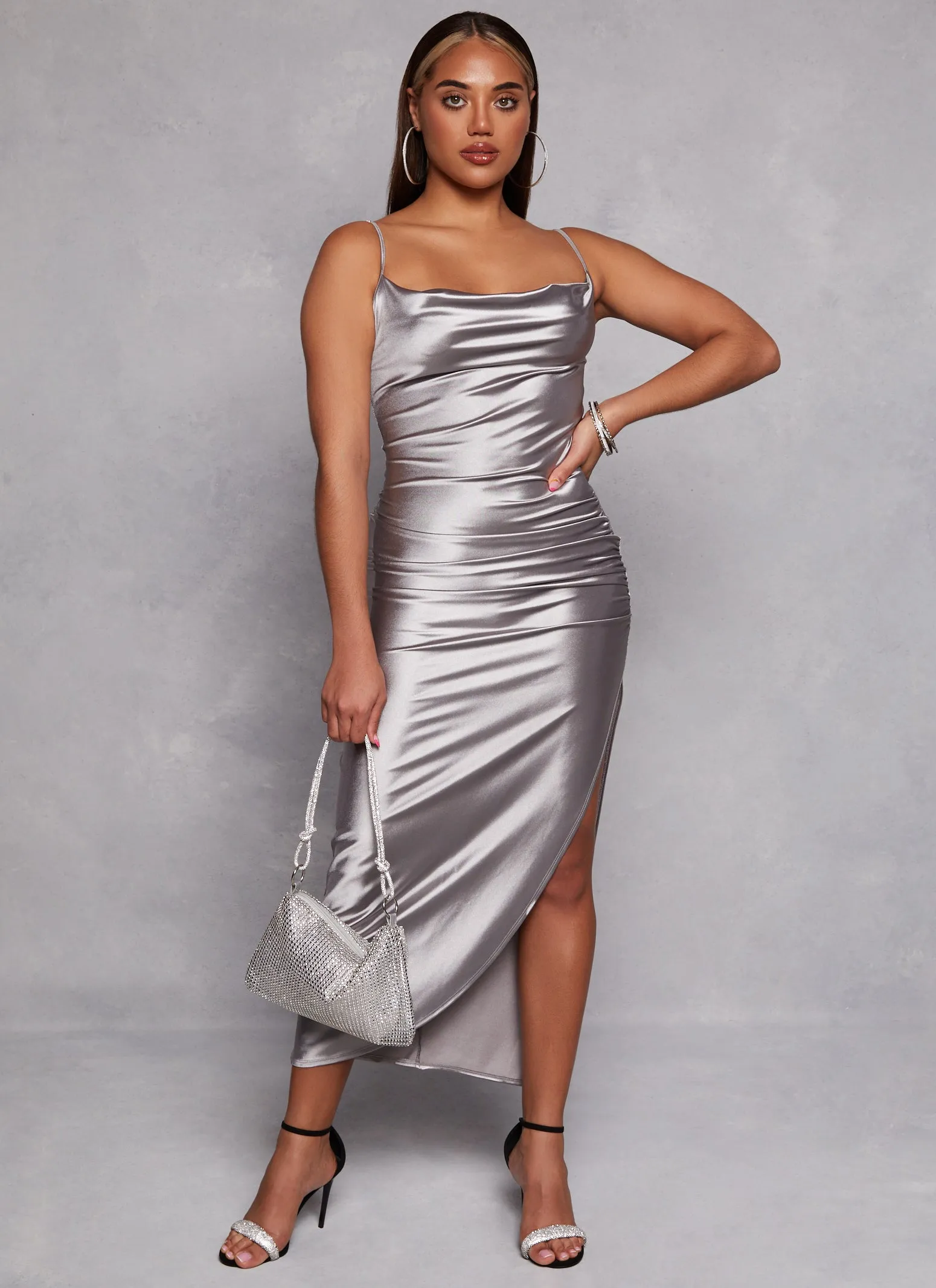 Satin Cowl Neck Asymmetrical Hem Cami Dress sold by Rainbow product image thumbnail 2