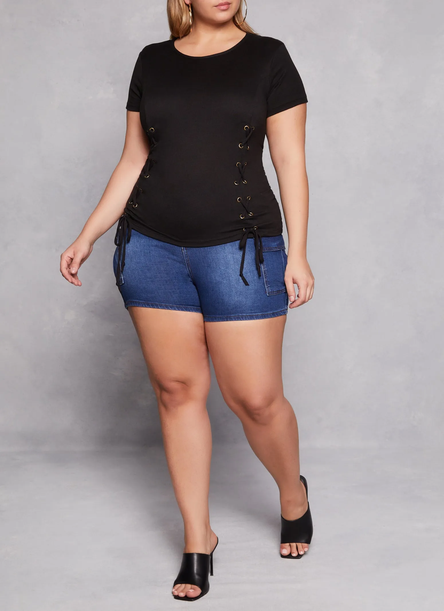 Plus Size Basic Lace Up Detail Short Sleeve Tee sold by Rainbow product image thumbnail 2