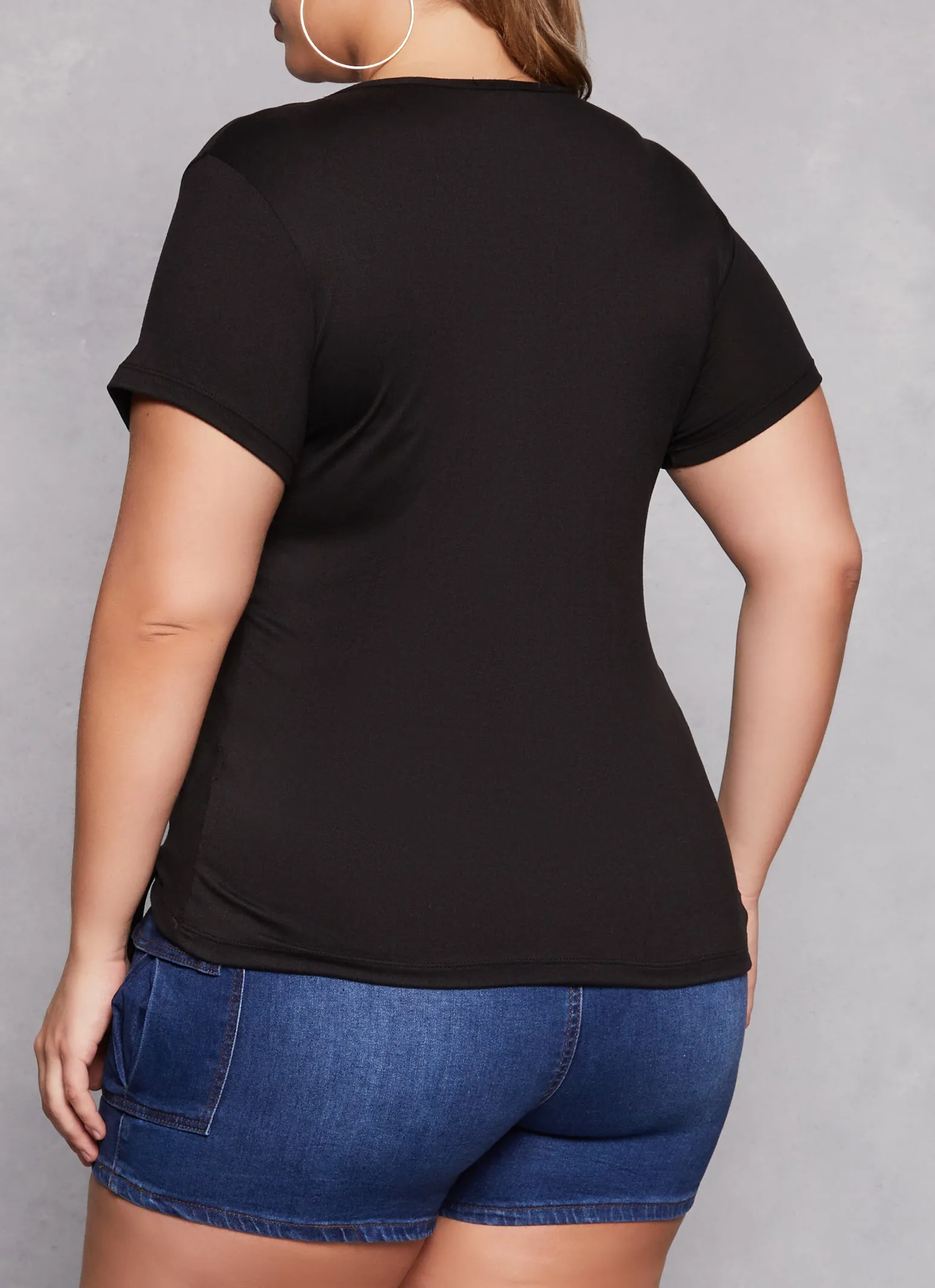 Plus Size Basic Lace Up Detail Short Sleeve Tee sold by Rainbow product image thumbnail 3