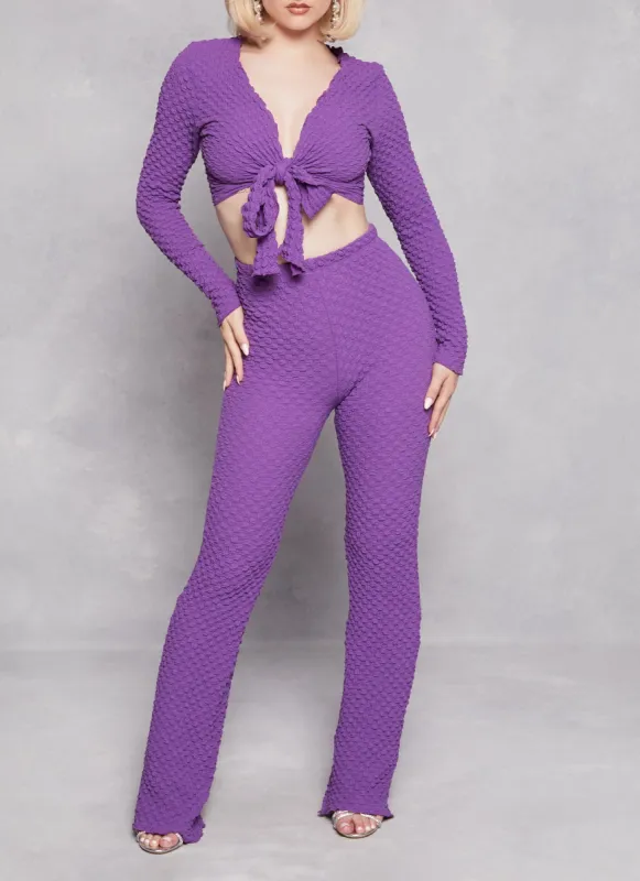 Textured Knit High Waist Flared Pants sold by Rainbow