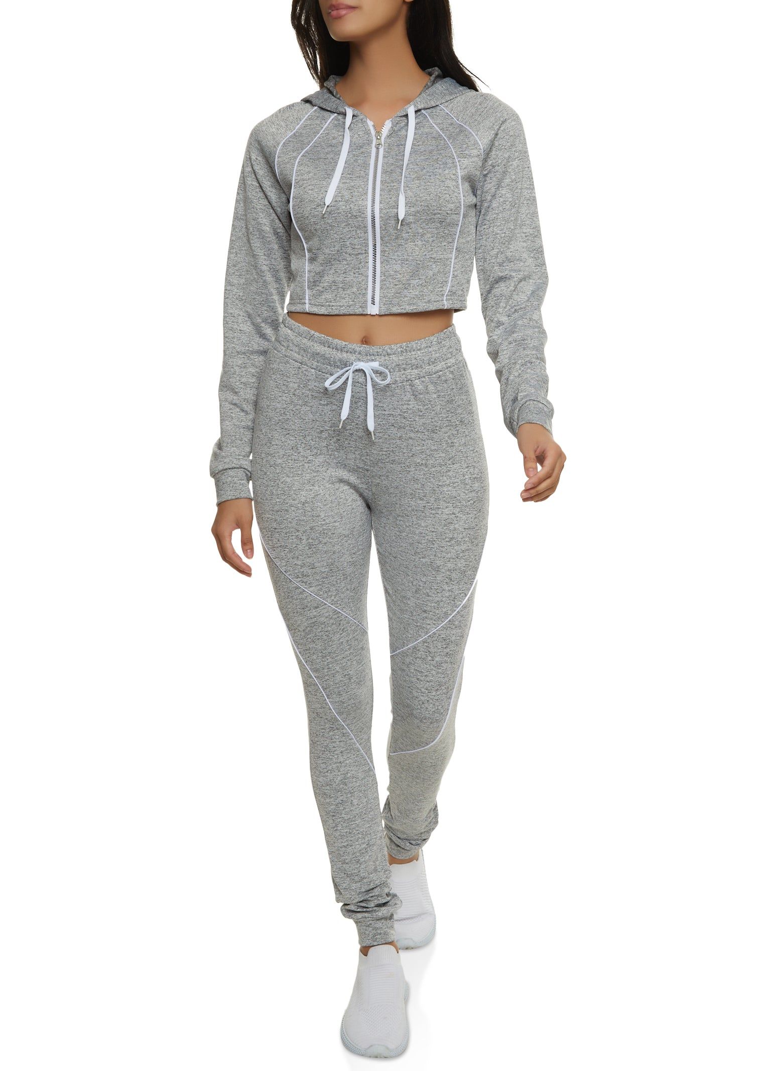 Contrast Piping Cropped Zip Front Hoodie sold by Rainbow product image thumbnail 2