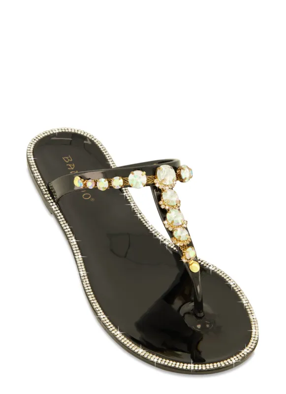 Gemstone Strap Jelly Thong Sandals sold by Rainbow