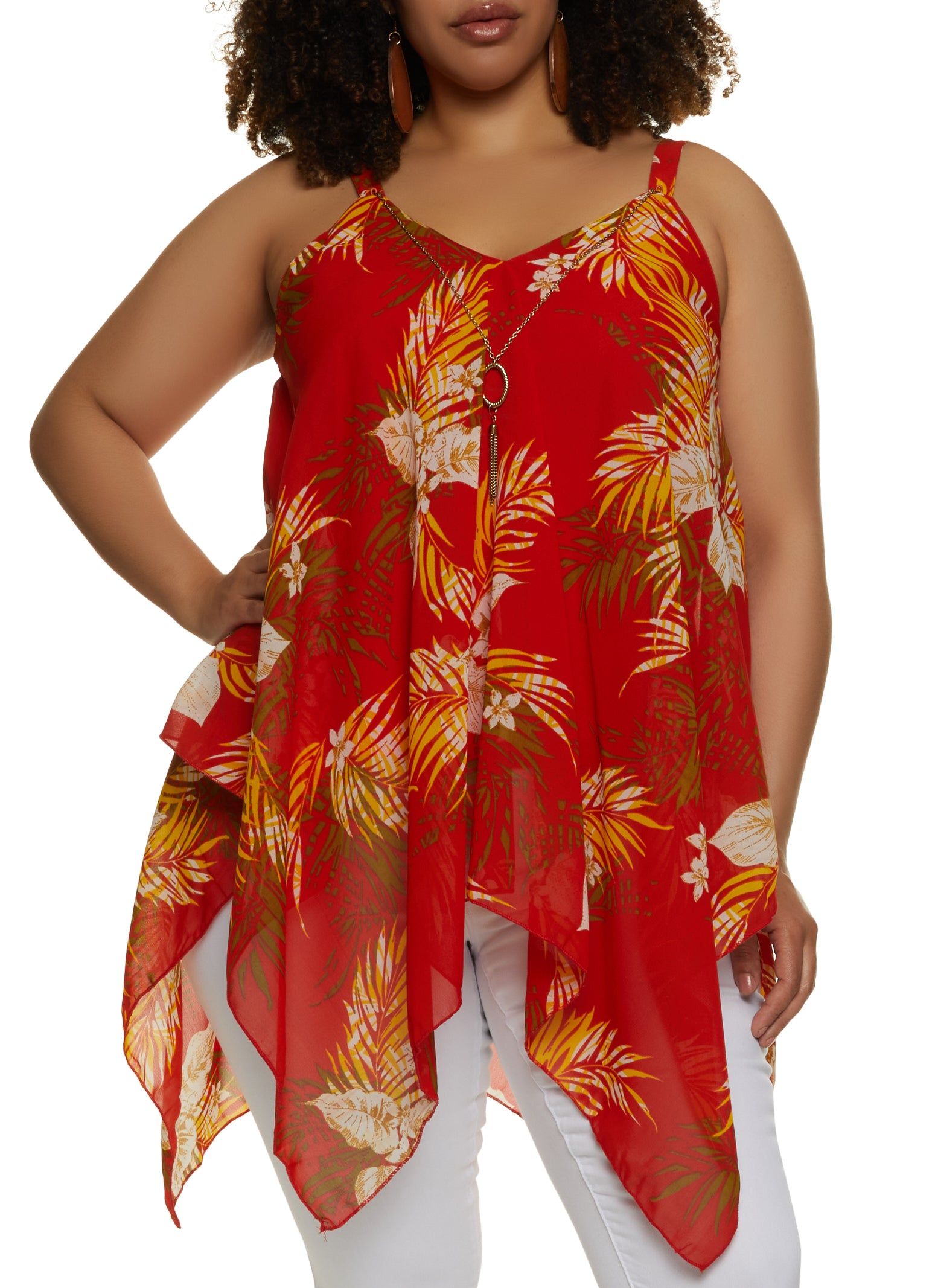 Plus Size Tropical Print Cami with Necklace sold by Rainbow
