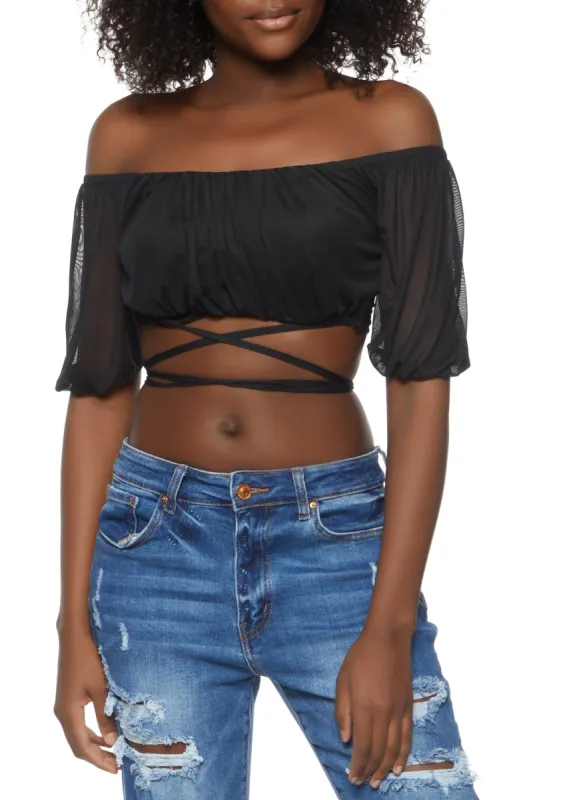 Mesh Off the Shoulder Crop Top sold by Rainbow