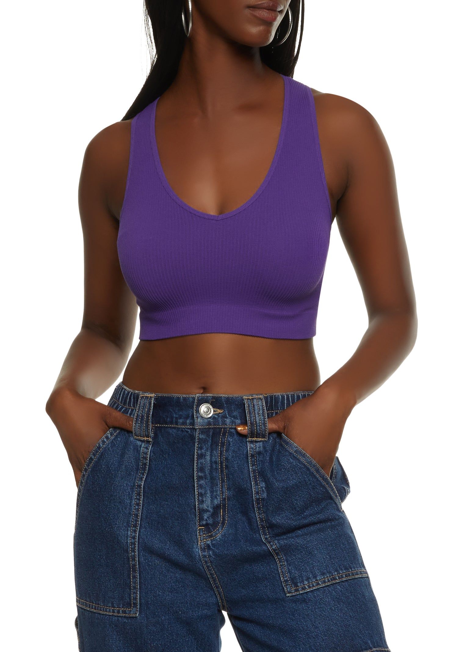 Seamless Ribbed V Neck Cropped Tank Top sold by Rainbow
