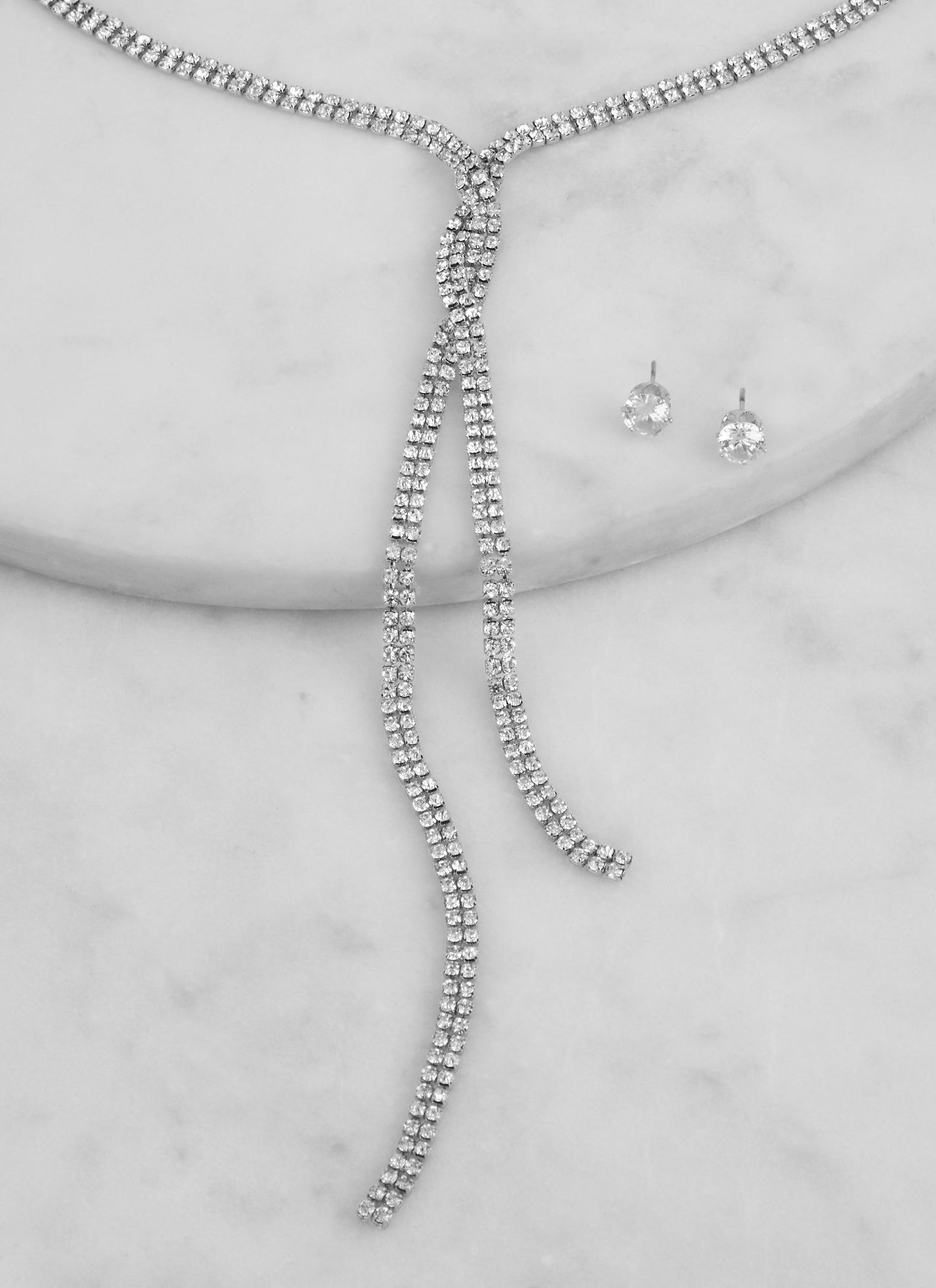 Rhinestone Twist Lariat Necklace and Stud Earrings sold by Rainbow product image thumbnail 2