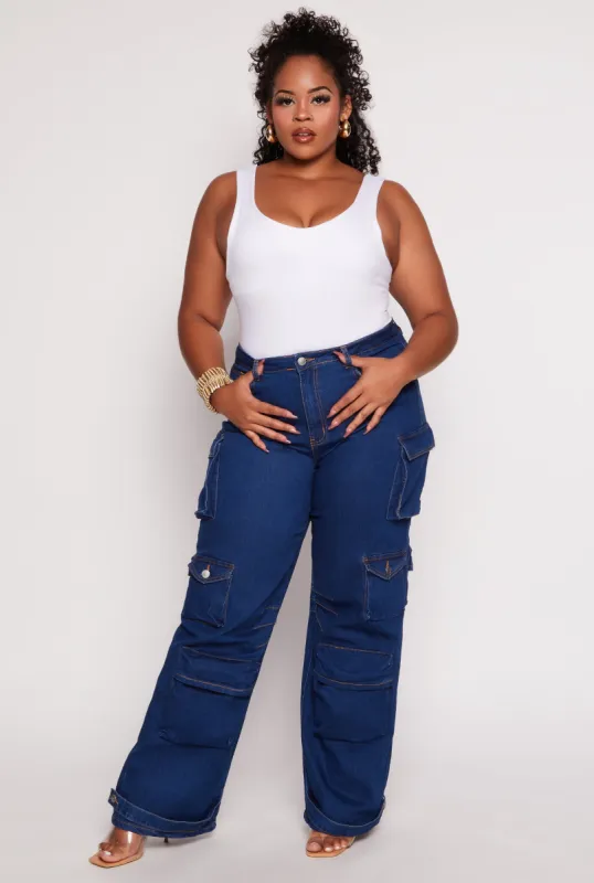 Plus Size Daisy High Waist Wide Leg Cargo Jeans sold by Rainbow