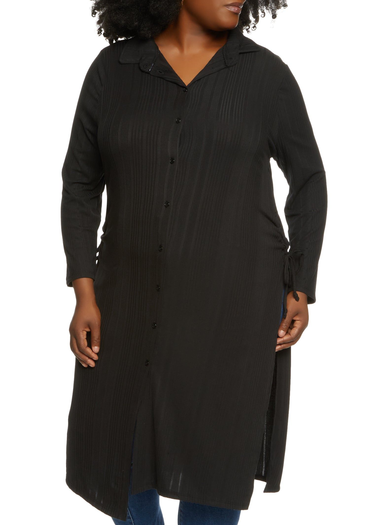 Plus Size Lace Up Side Button Down Maxi Shirt sold by Rainbow