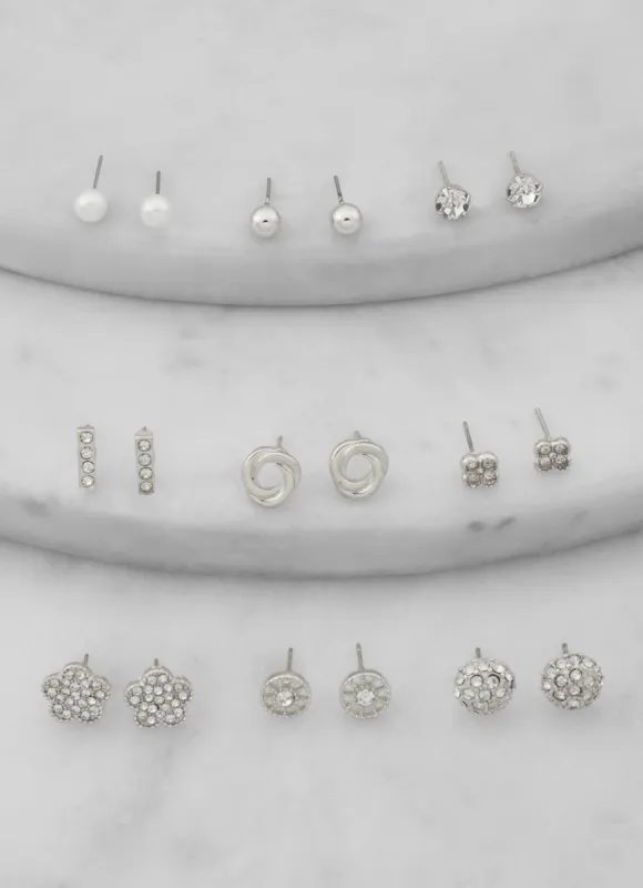 Rhinestone Shaped Stud Earrings Set of 9 sold by Rainbow
