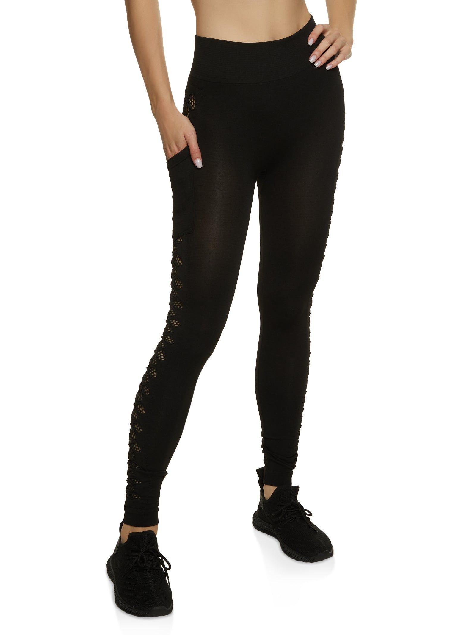 Fishnet Insert Cut Out Pocket Leggings sold by Rainbow