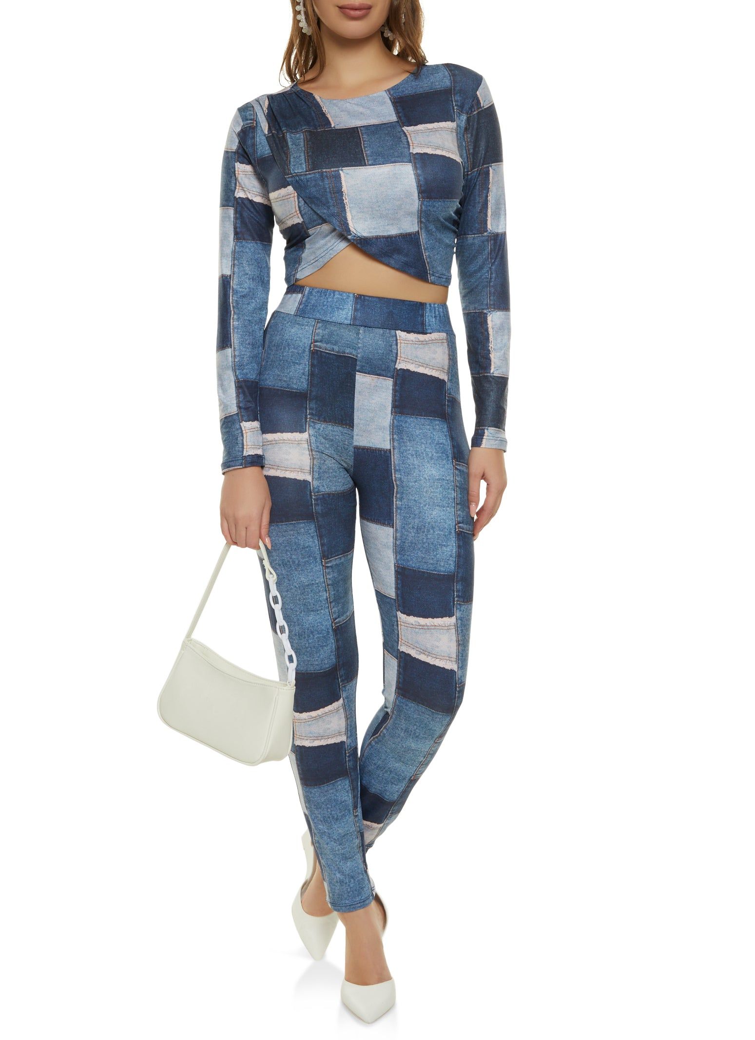 Patchwork Print Crop Top and Leggings sold by Rainbow