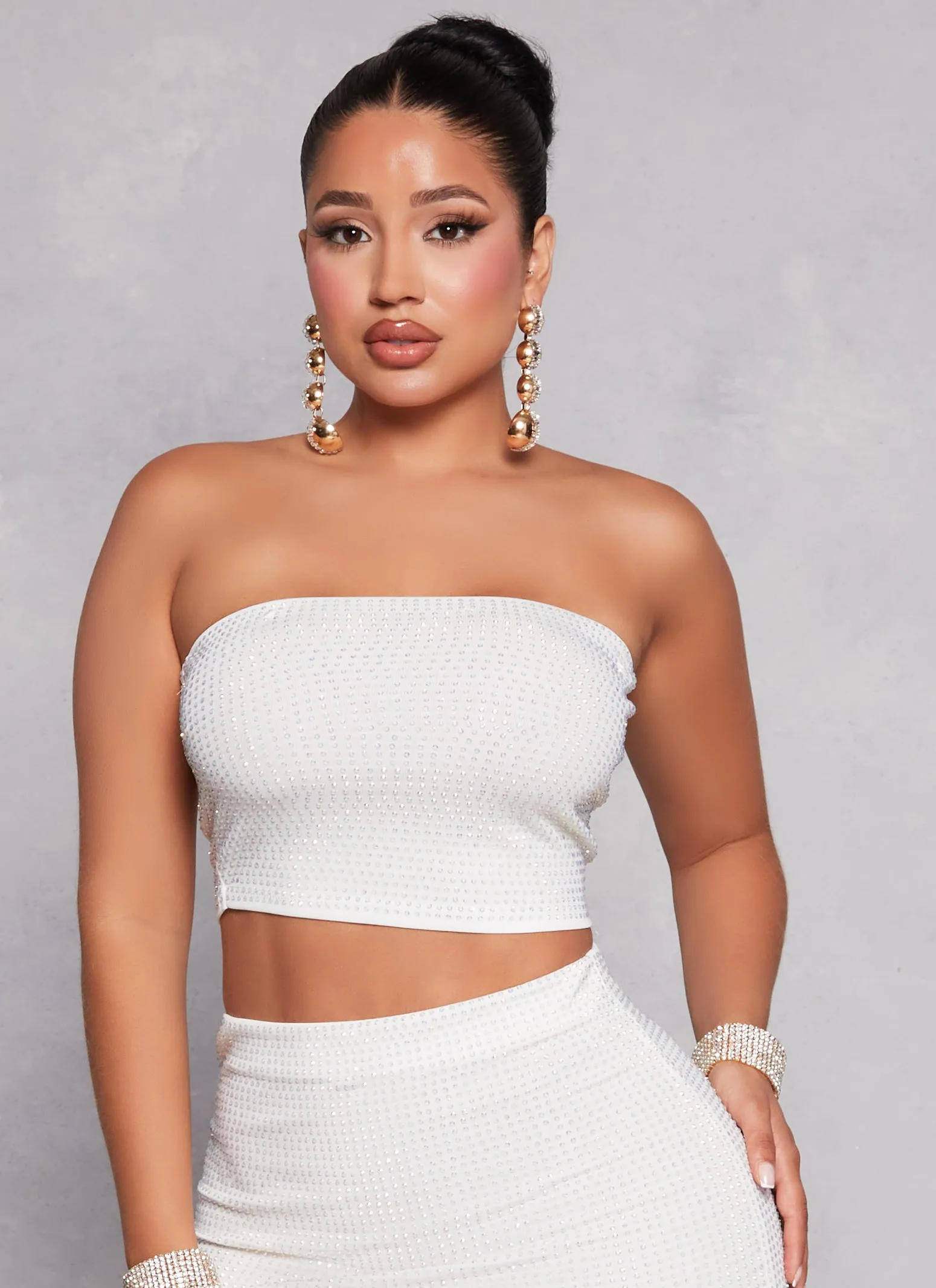 Studded Rhinestone Cropped Tube Top sold by Rainbow