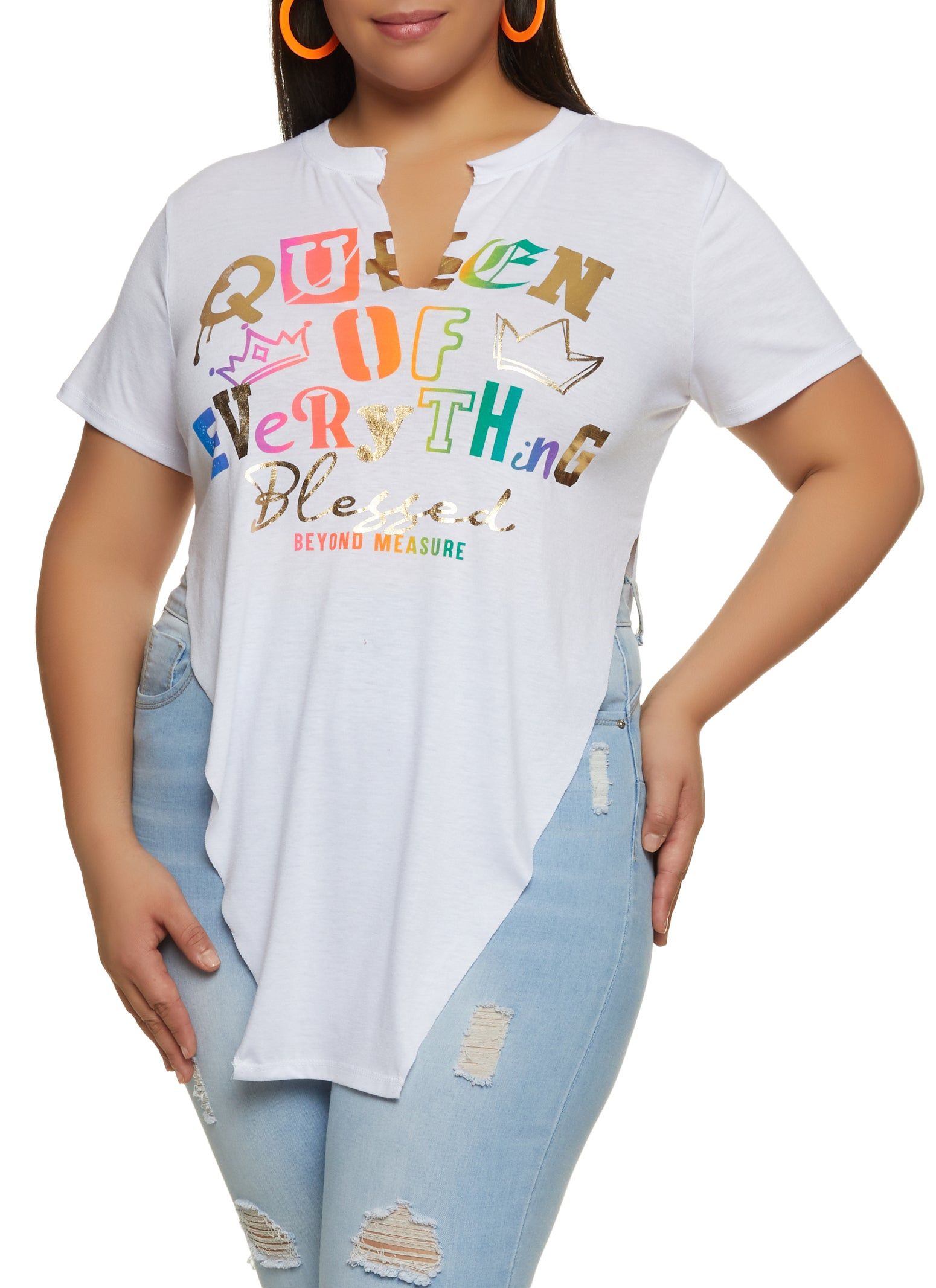Plus Size Queen Of Everything Foiled Graphic Tee sold by Rainbow