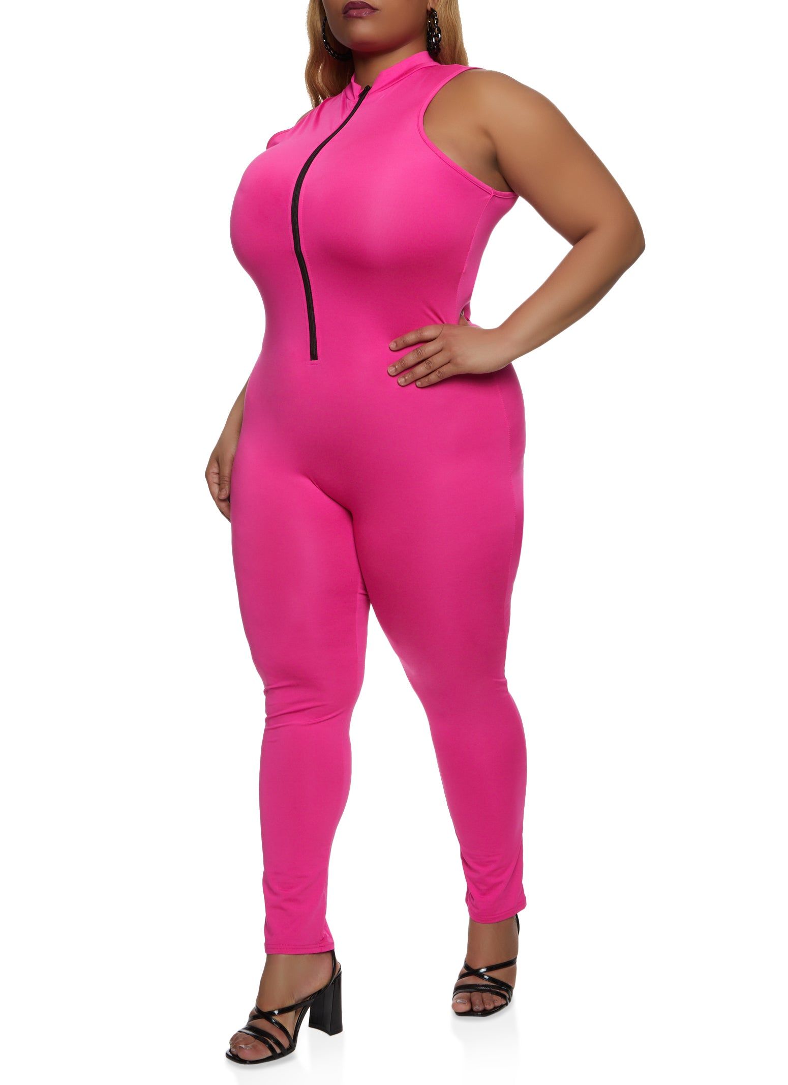 Plus Size Daisy Zip Front Sleeveless Jumpsuit sold by Rainbow
