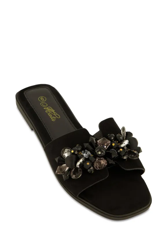 Gem Embellished Band Slide Sandals sold by Rainbow