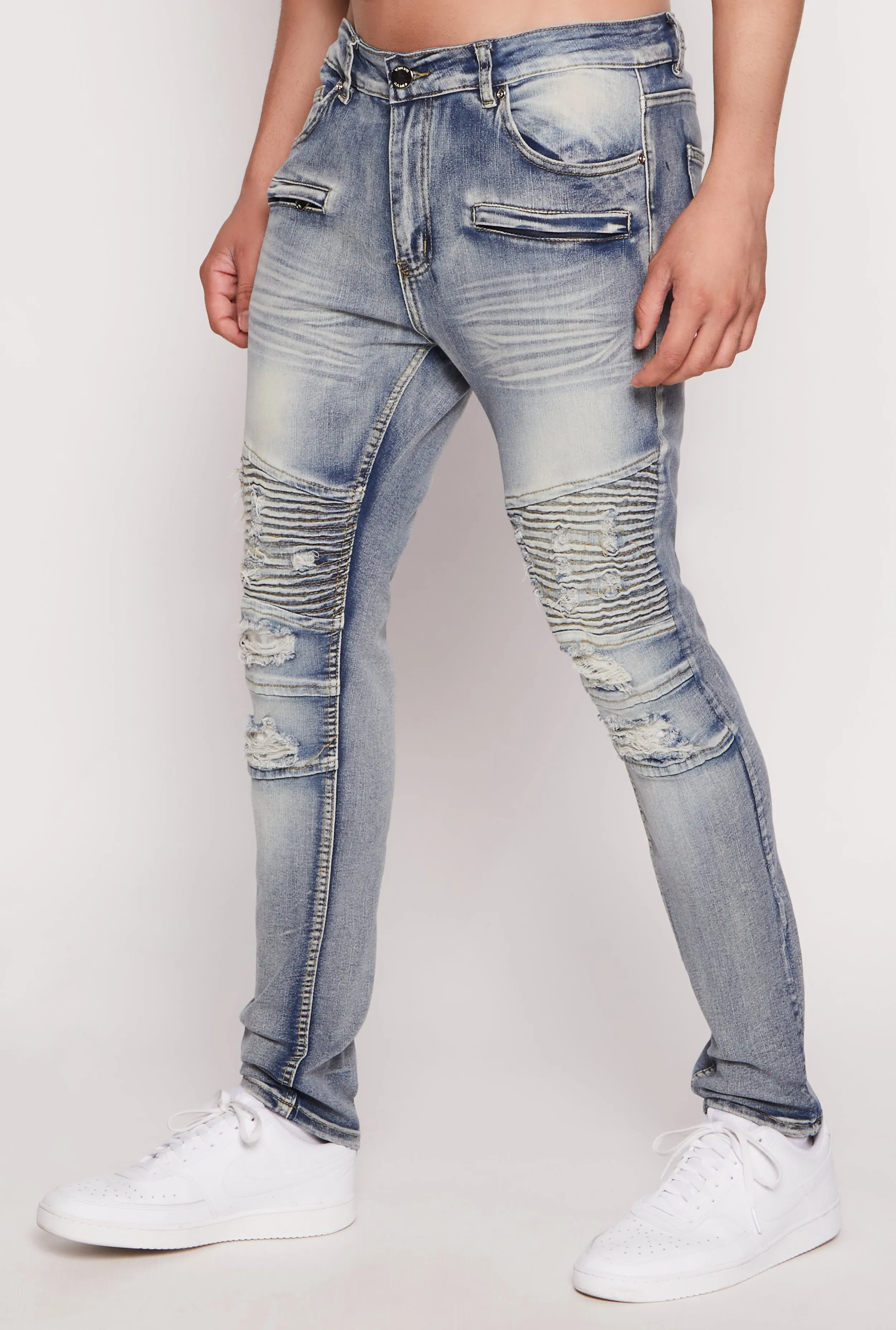 Mens Acid Wash Distressed Moto Skinny Jeans sold by Rainbow product image thumbnail 2