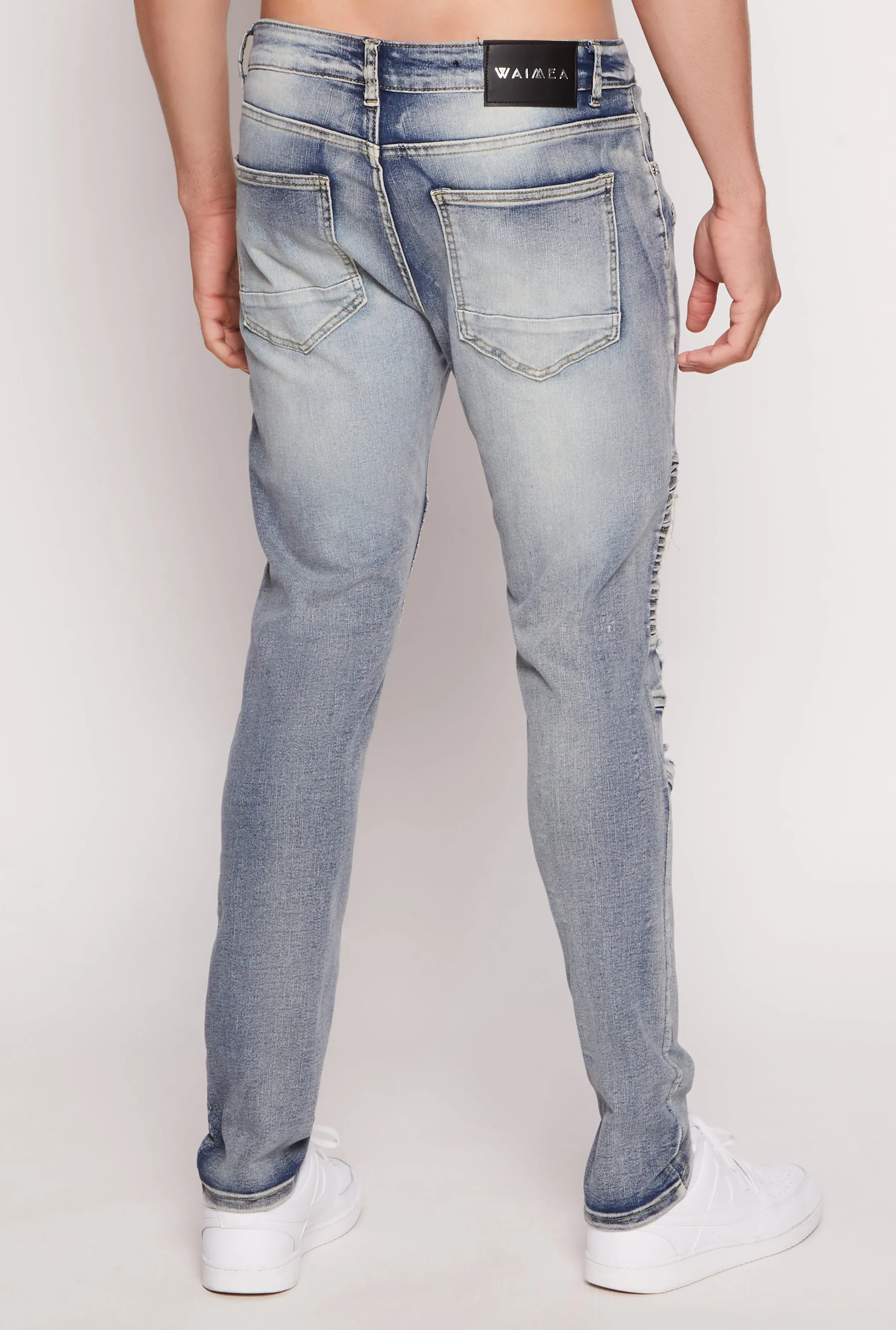 Mens Acid Wash Distressed Moto Skinny Jeans sold by Rainbow product image thumbnail 3