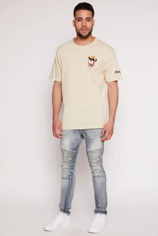 Mens Acid Wash Distressed Moto Skinny Jeans made by Rainbow