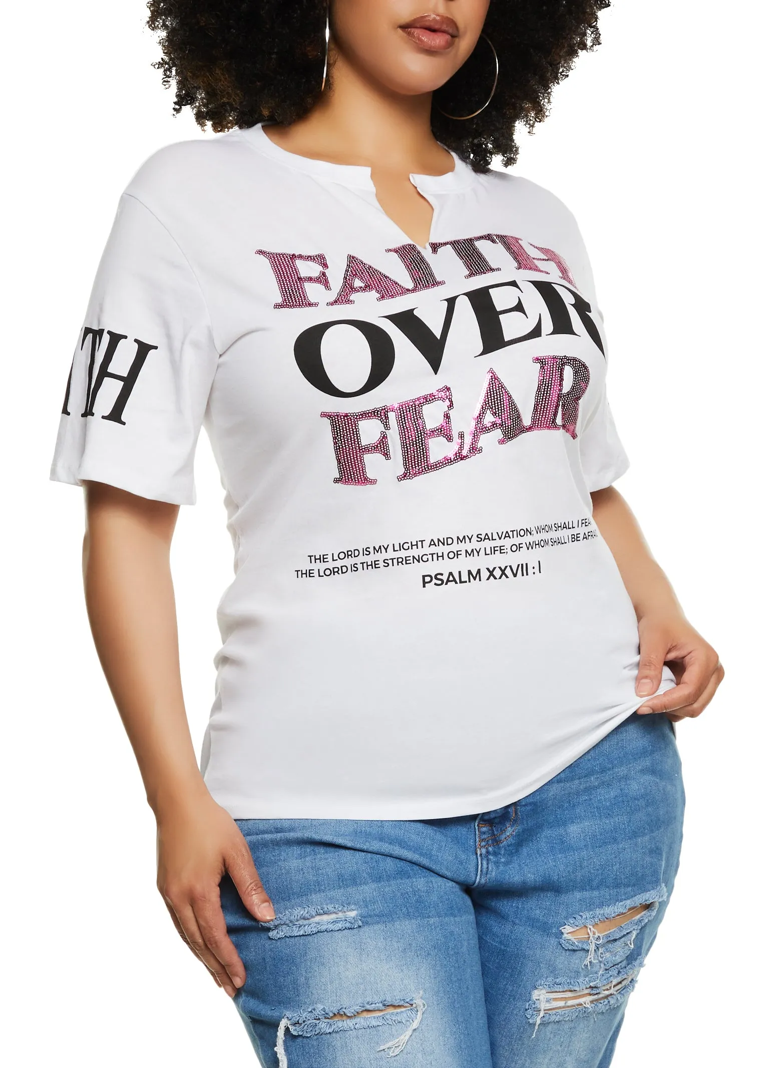 Plus Size Faith Over Fear Sequin Graphic Tee sold by Rainbow product image thumbnail 2