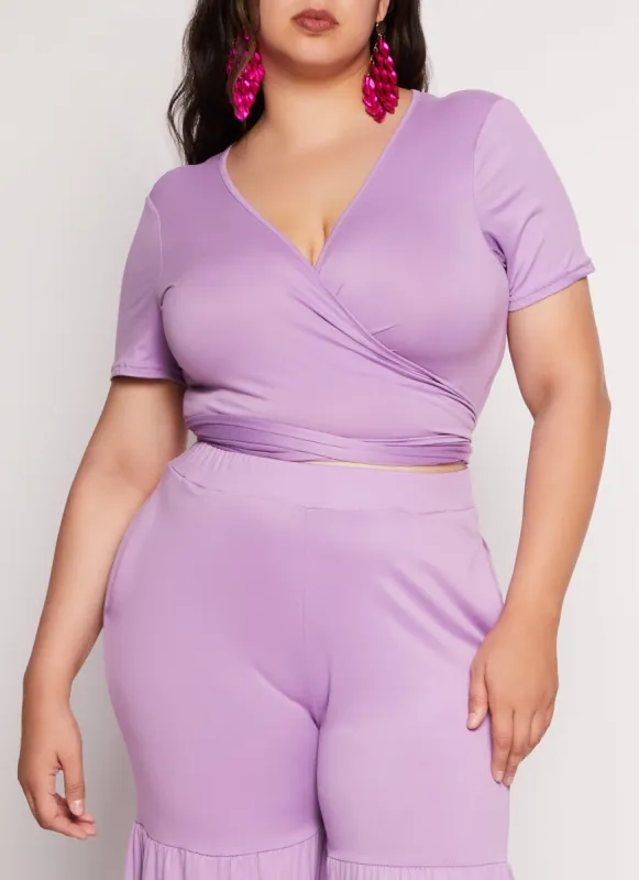 Plus Size Cropped Wrap Top sold by Rainbow