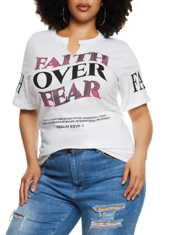 Plus Size Faith Over Fear Sequin Graphic Tee sold by Rainbow