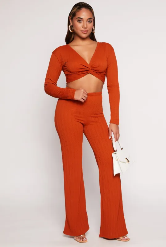 Textured Knit Wide Leg High Waist Pants sold by Rainbow