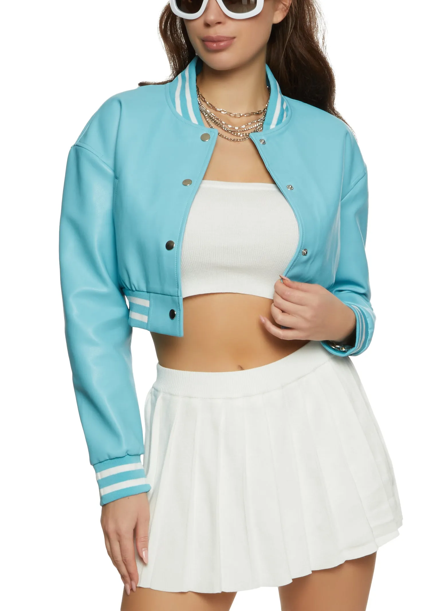 Daisy Faux Leather Cropped Bomber Jacket sold by Rainbow