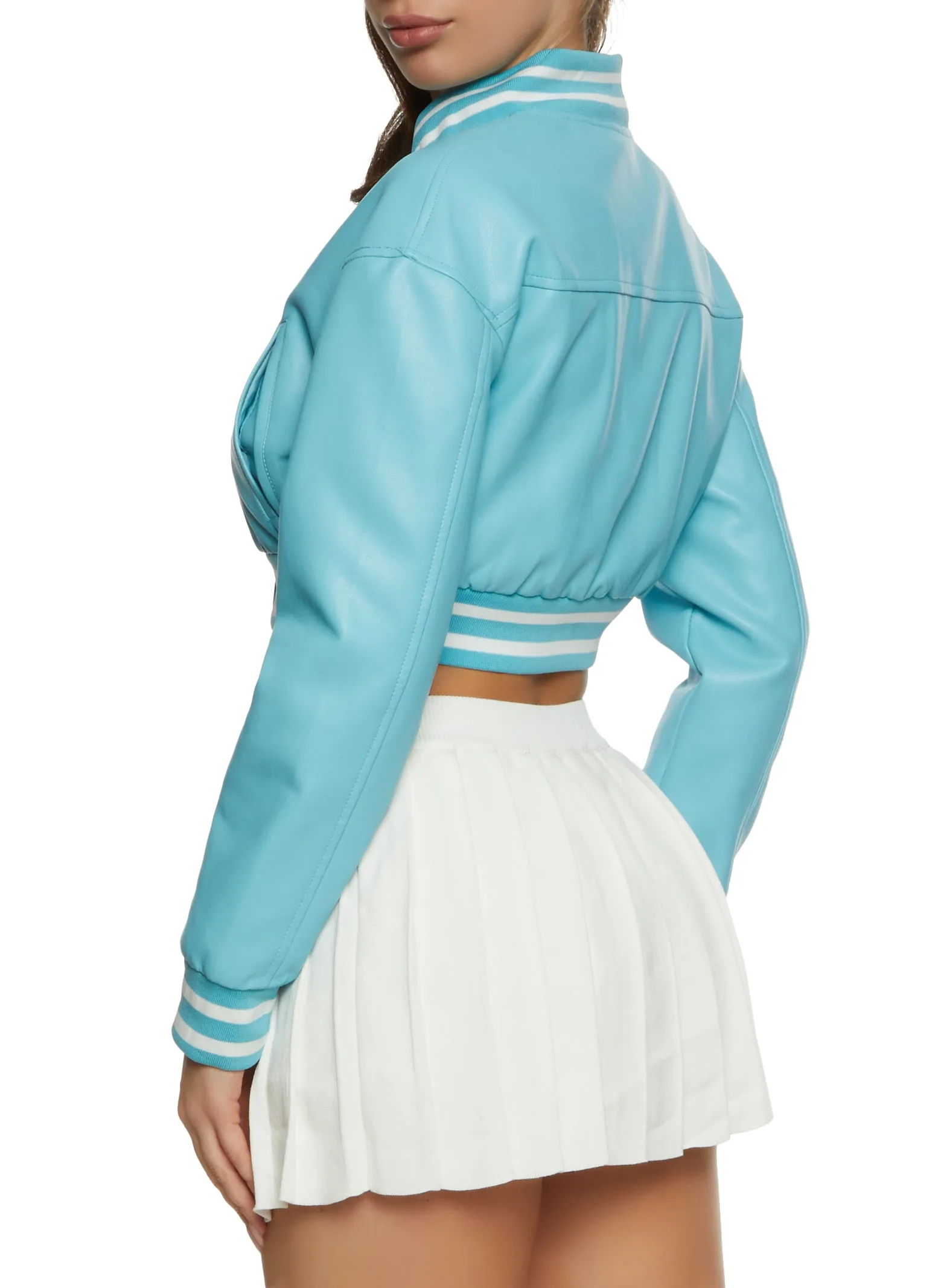 Daisy Faux Leather Cropped Bomber Jacket sold by Rainbow product image thumbnail 3