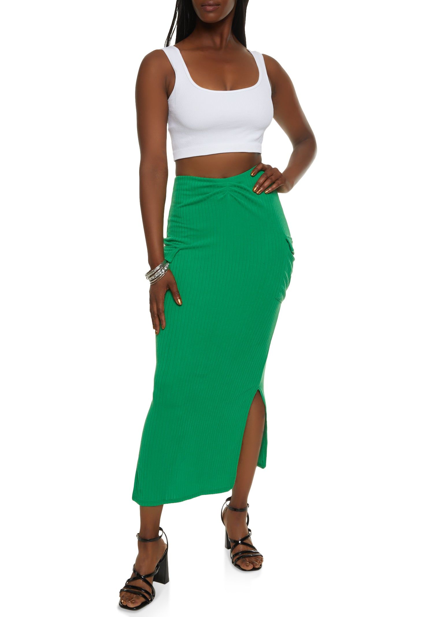 Ribbed Knit Cargo Maxi Skirt sold by Rainbow product image thumbnail 2