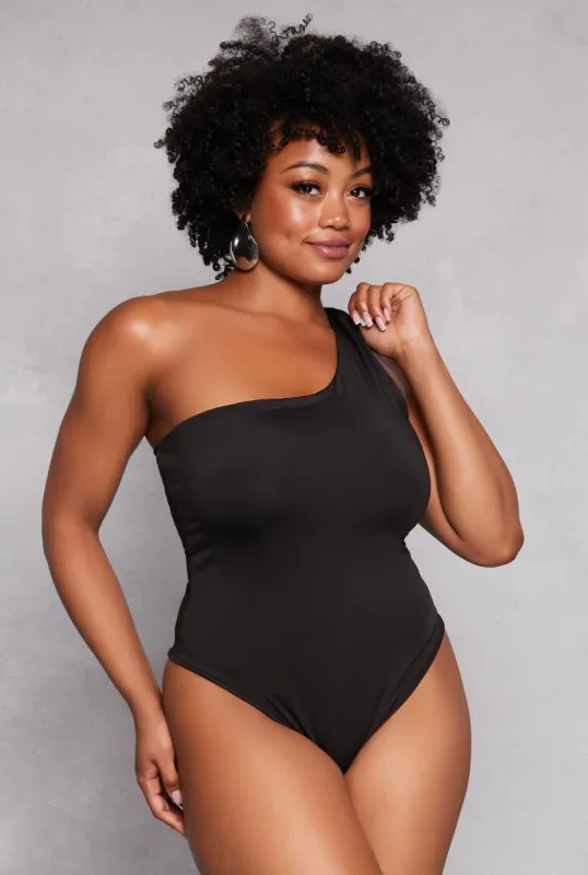 Plus Size Daisy Double Lined One Shoulder Bodysuit sold by Rainbow
