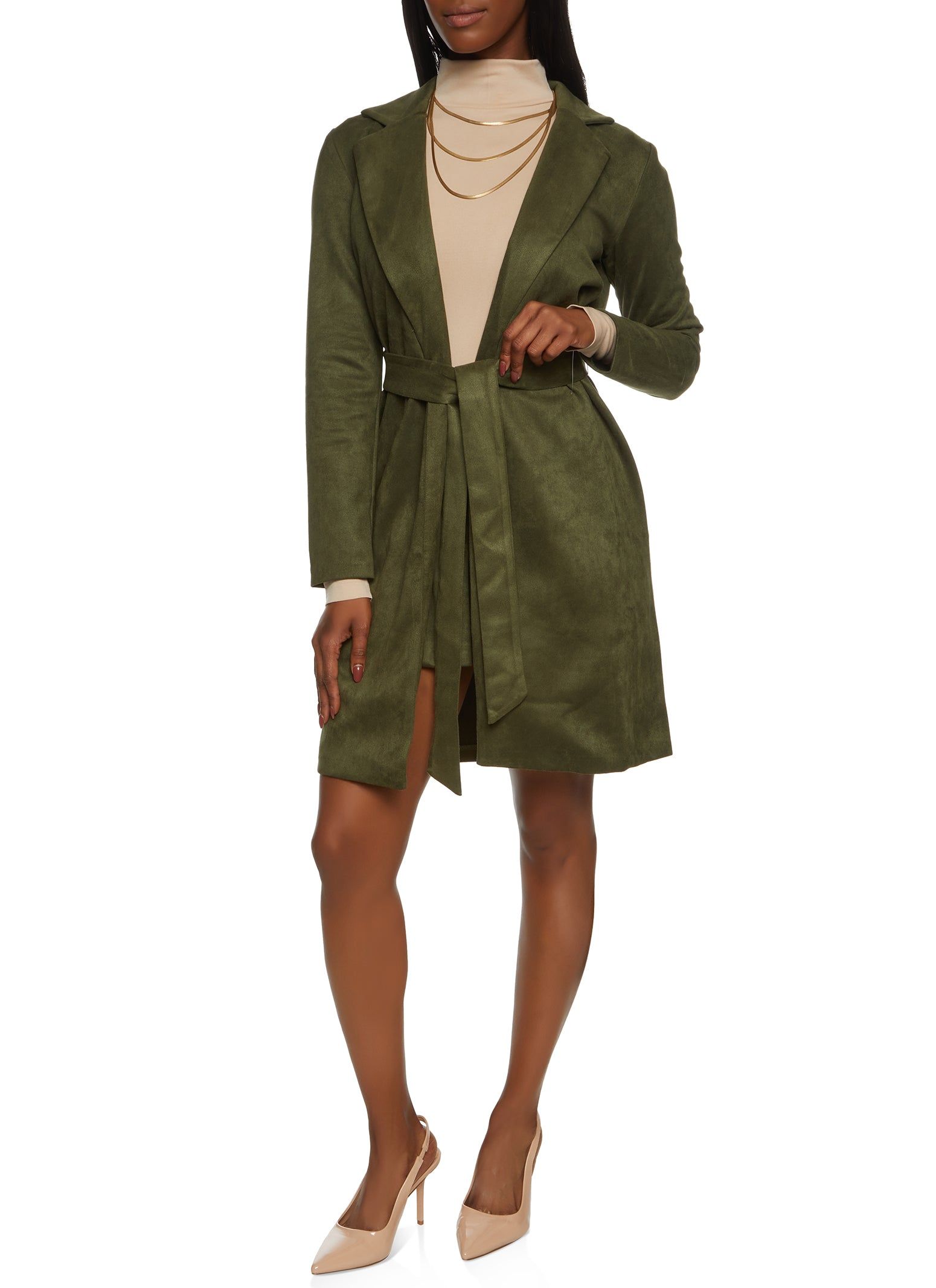 Faux Suede Belted Wrap Coat sold by Rainbow product image thumbnail 2