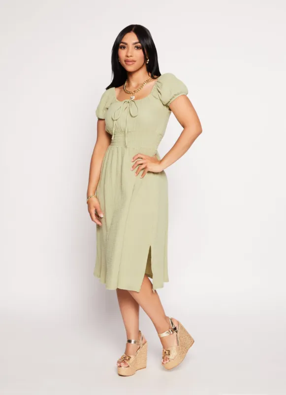 Off The Shoulder Smocked Waist Peasant Dress sold by Rainbow