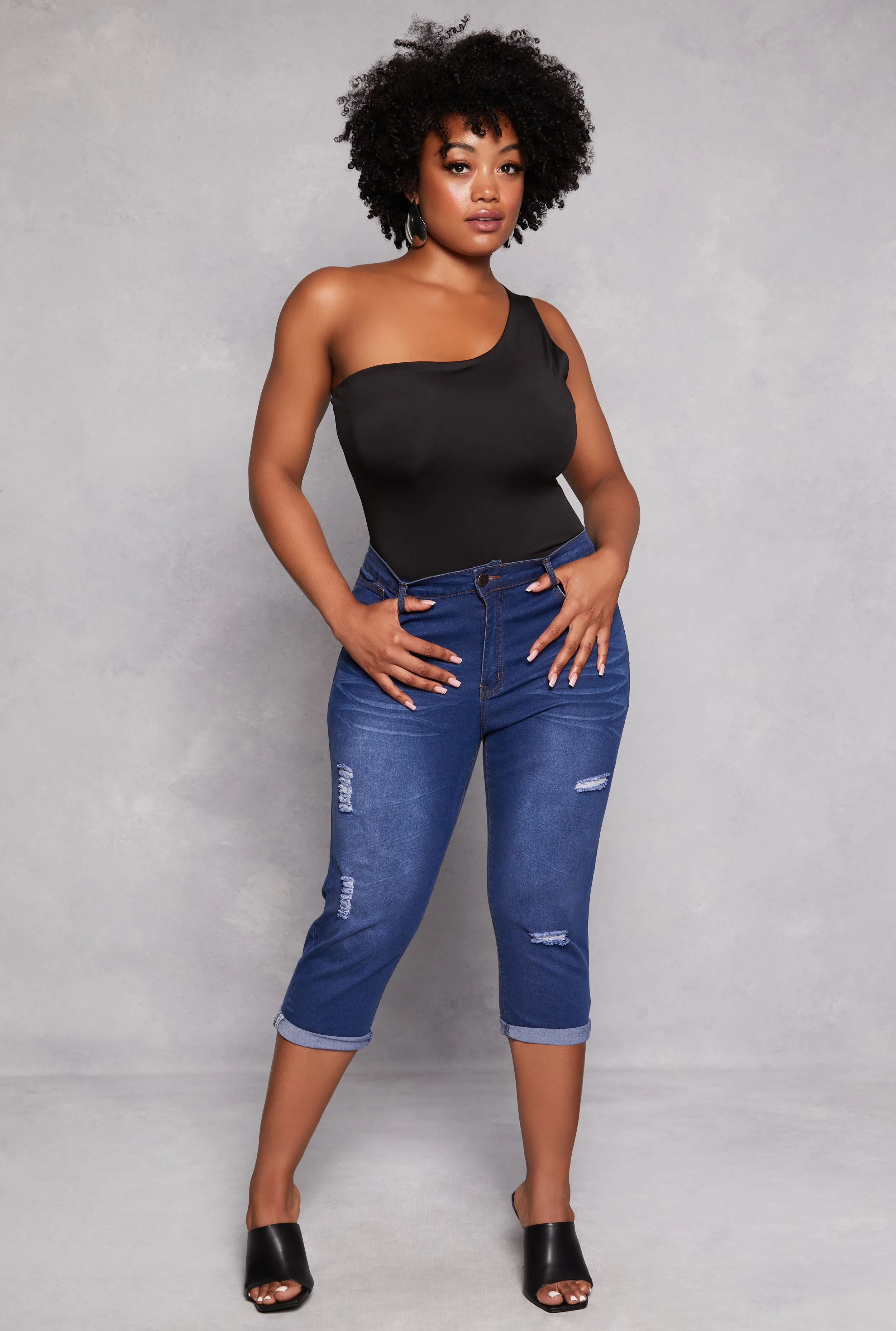 Plus Size Daisy Double Lined One Shoulder Bodysuit sold by Rainbow product image thumbnail 2