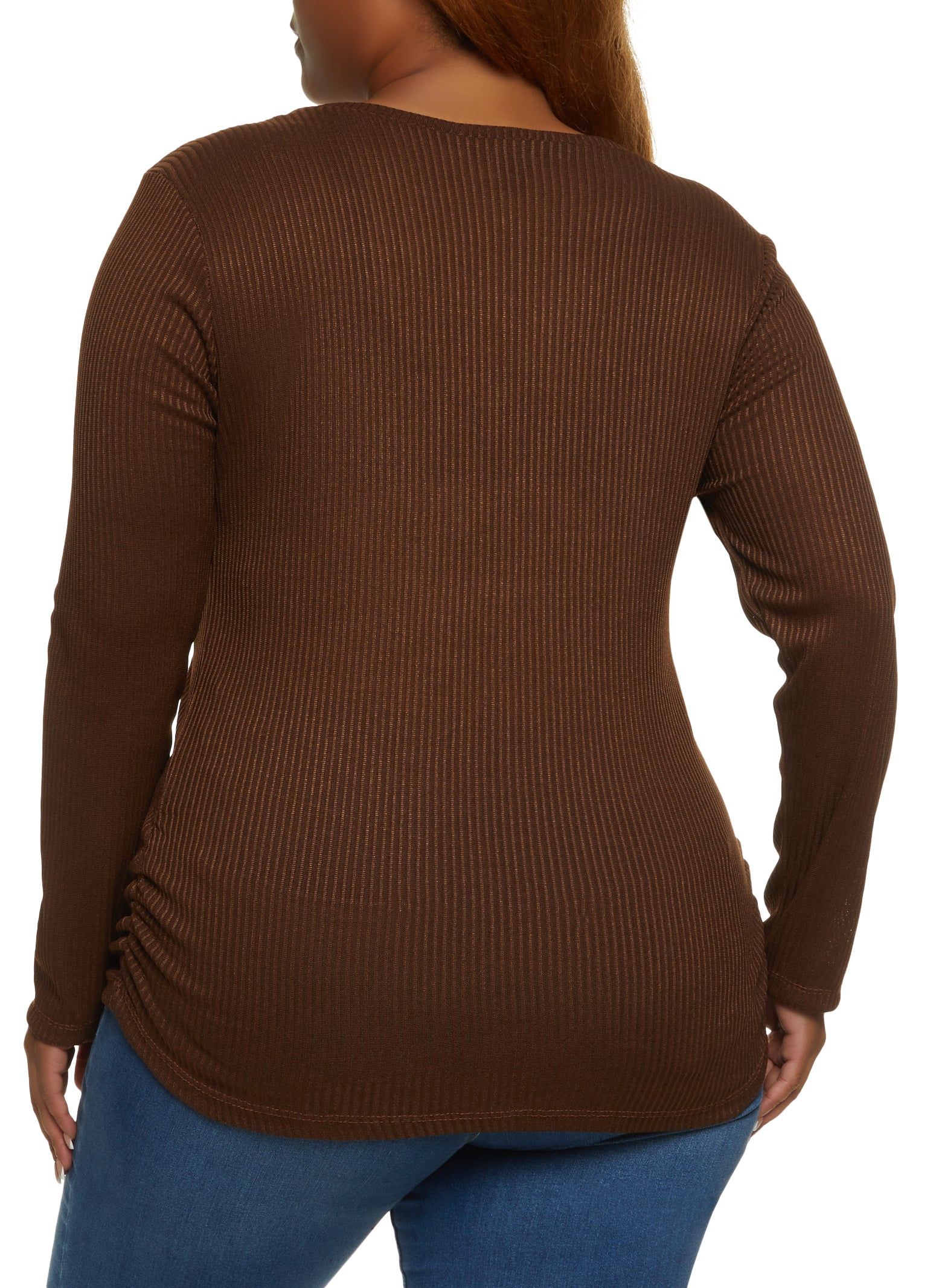 Plus Size Solid Ribbed Knit Long Sleeve Top sold by Rainbow product image thumbnail 2