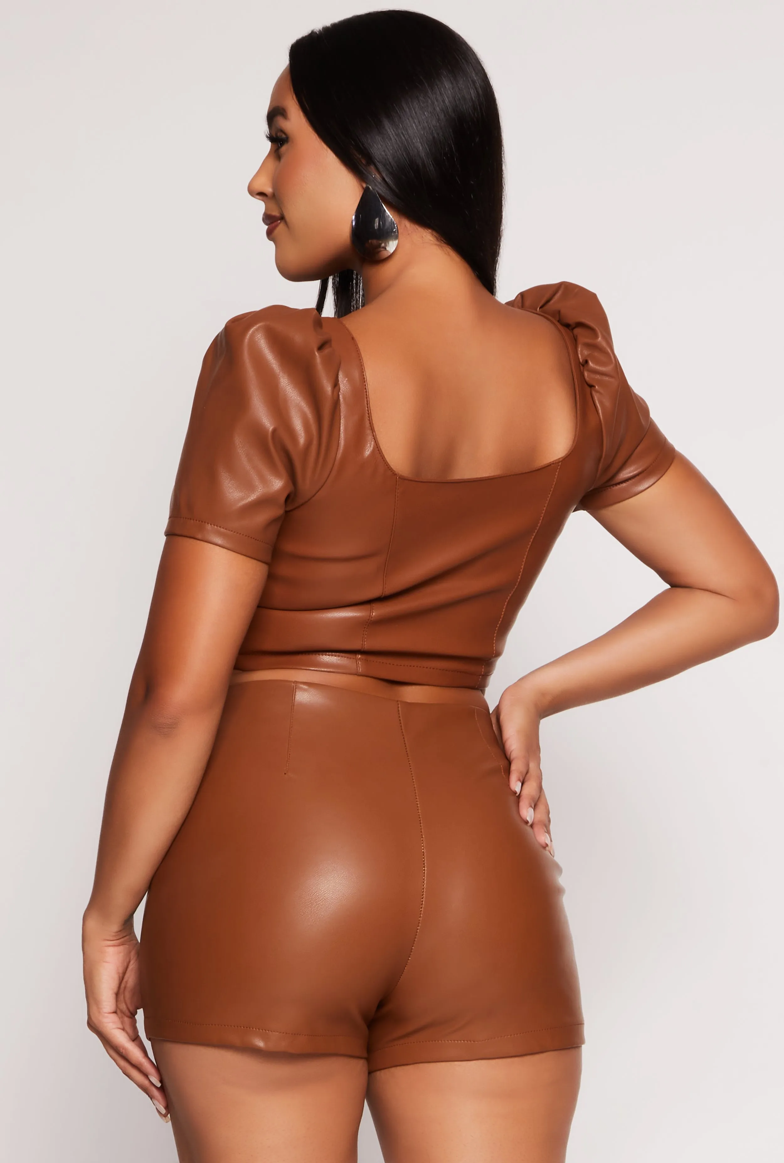 Faux Leather Zip Front Puff Sleeve Corset Top sold by Rainbow product image thumbnail 3